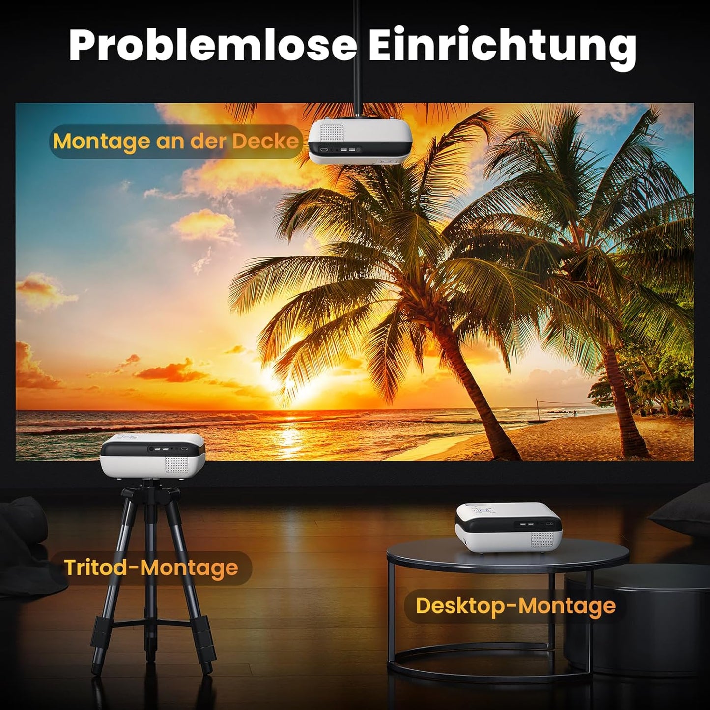 Full HD Mini Beamer 4K-Unterstützung für Heimkino, 9500Lumens
