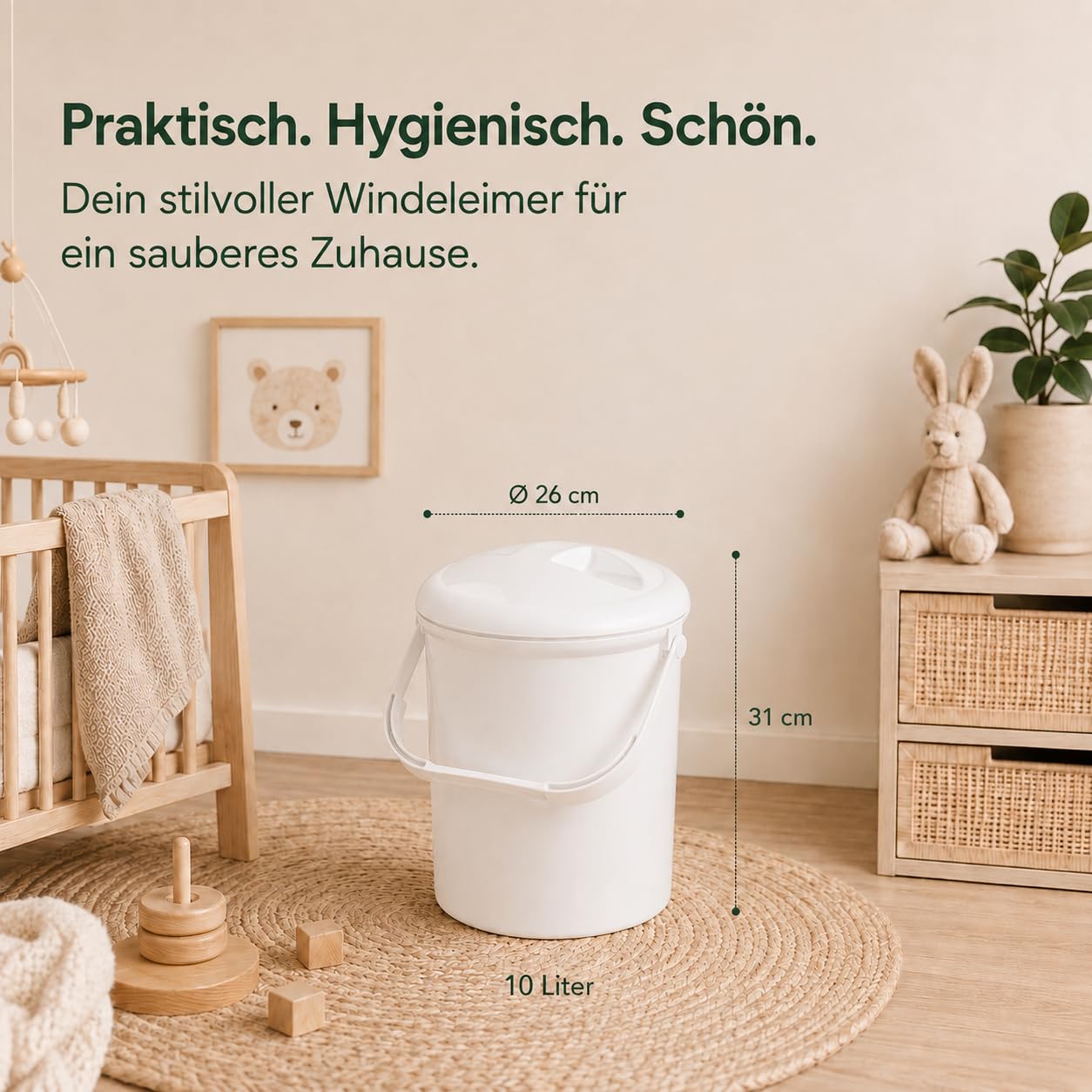 Geruchsdichter Windeleimer Bella Bambina, Weiss