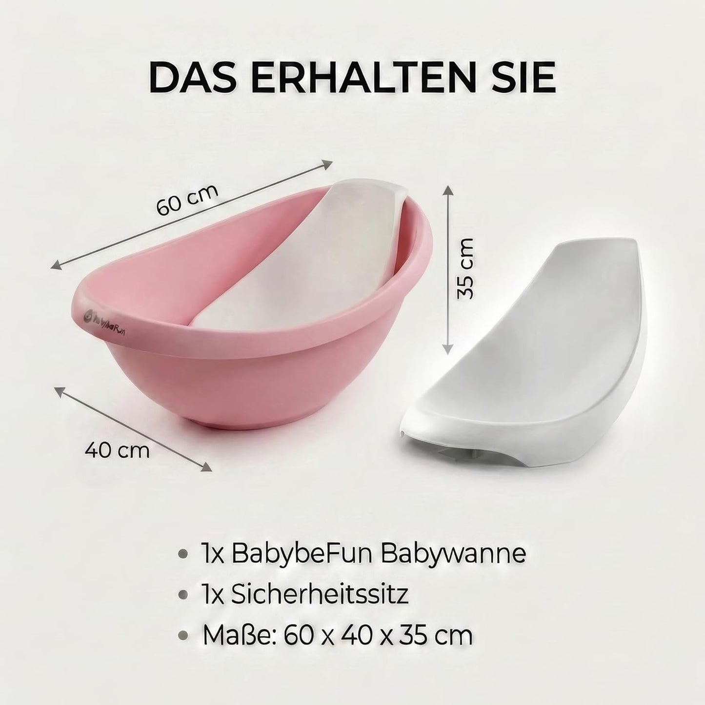 Rutschfeste Babybadewanne mit Einsatz, rosa