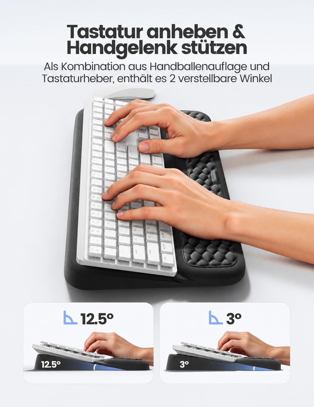 Ergonomische Handgelenkauflage mit Tastaturständer, Schwarz 18 x 3.5 inches