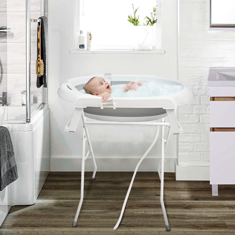 Faltbare Babybadewanne mit Gestell, 66 x 61 x 82 cm (grau)