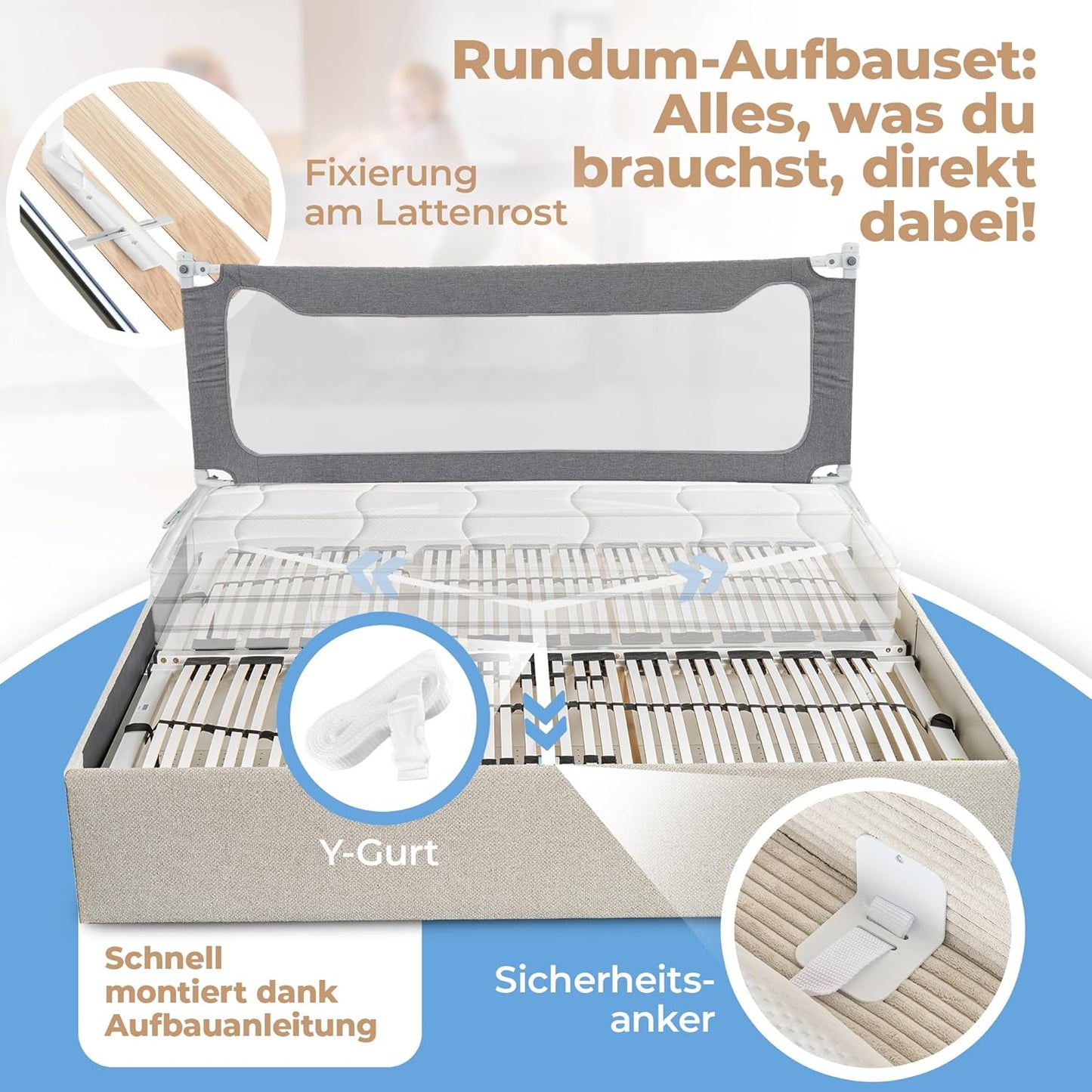Höhenverstellbares Bettschutzgitter (180 cm), 1er Set 180 cm