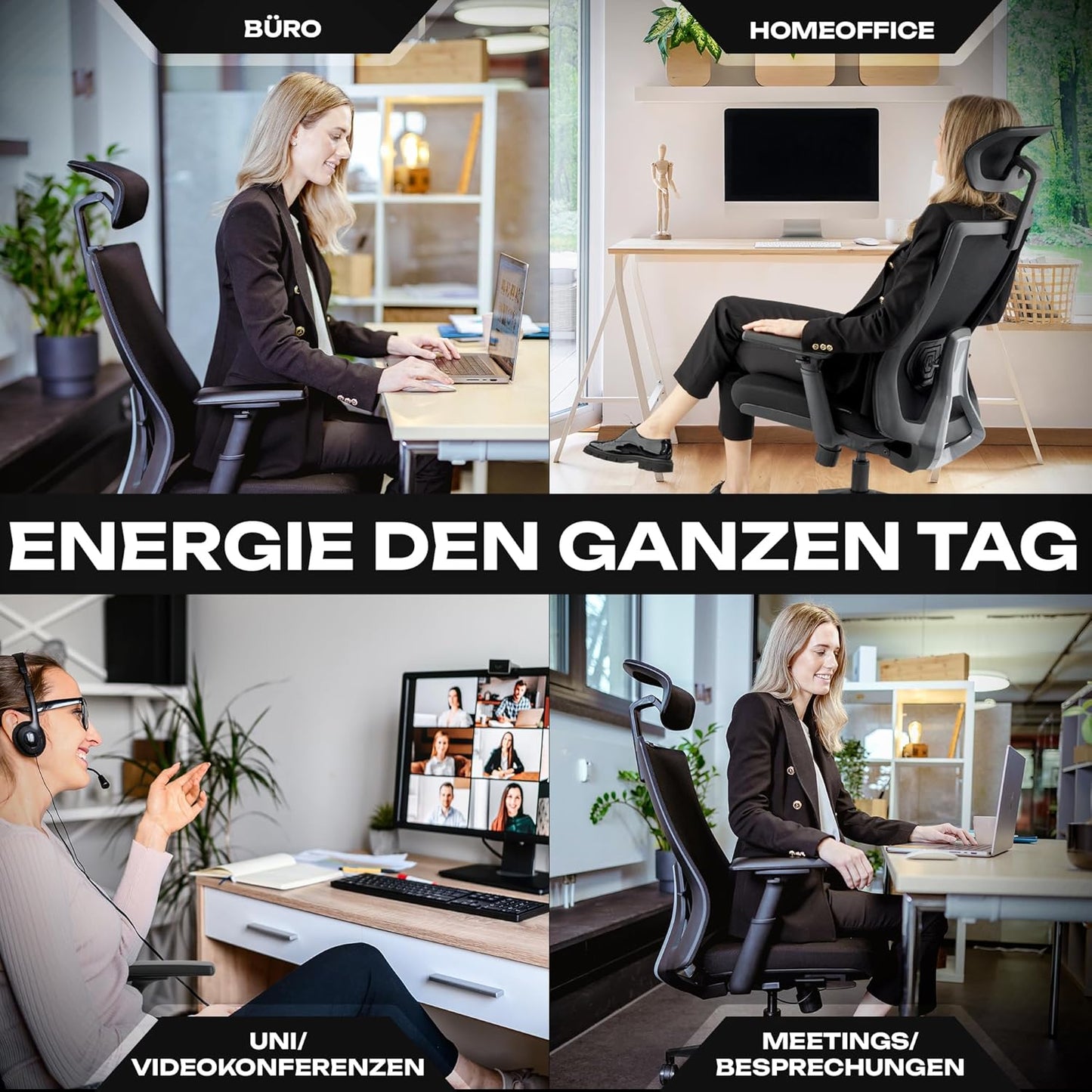 Ergonomischer Bürostuhl M3 Pro mit Kopfstütze, Schwarz M3 Pro