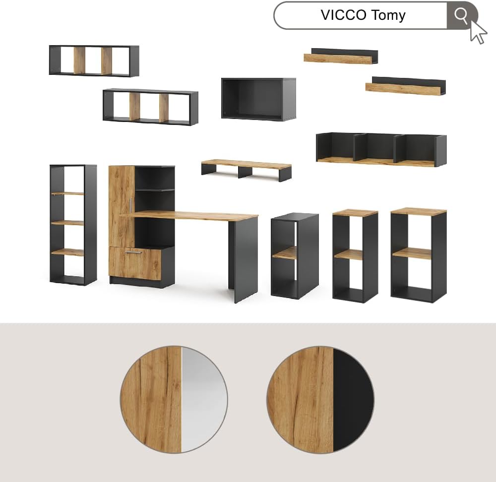 Monitorständer Tomy 80 cm, Anthrazit/Goldkraft Eiche