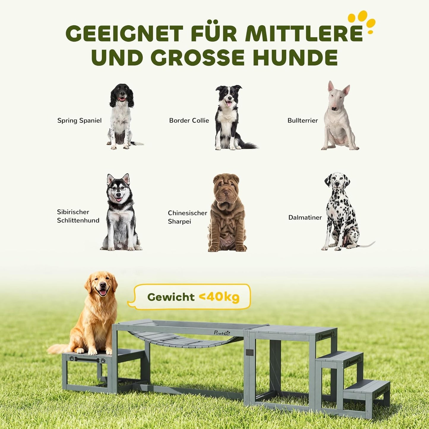 Hunde Agility-Set mit Brücke und Treppe, 3-teilig, bis 40 kg, Grau
