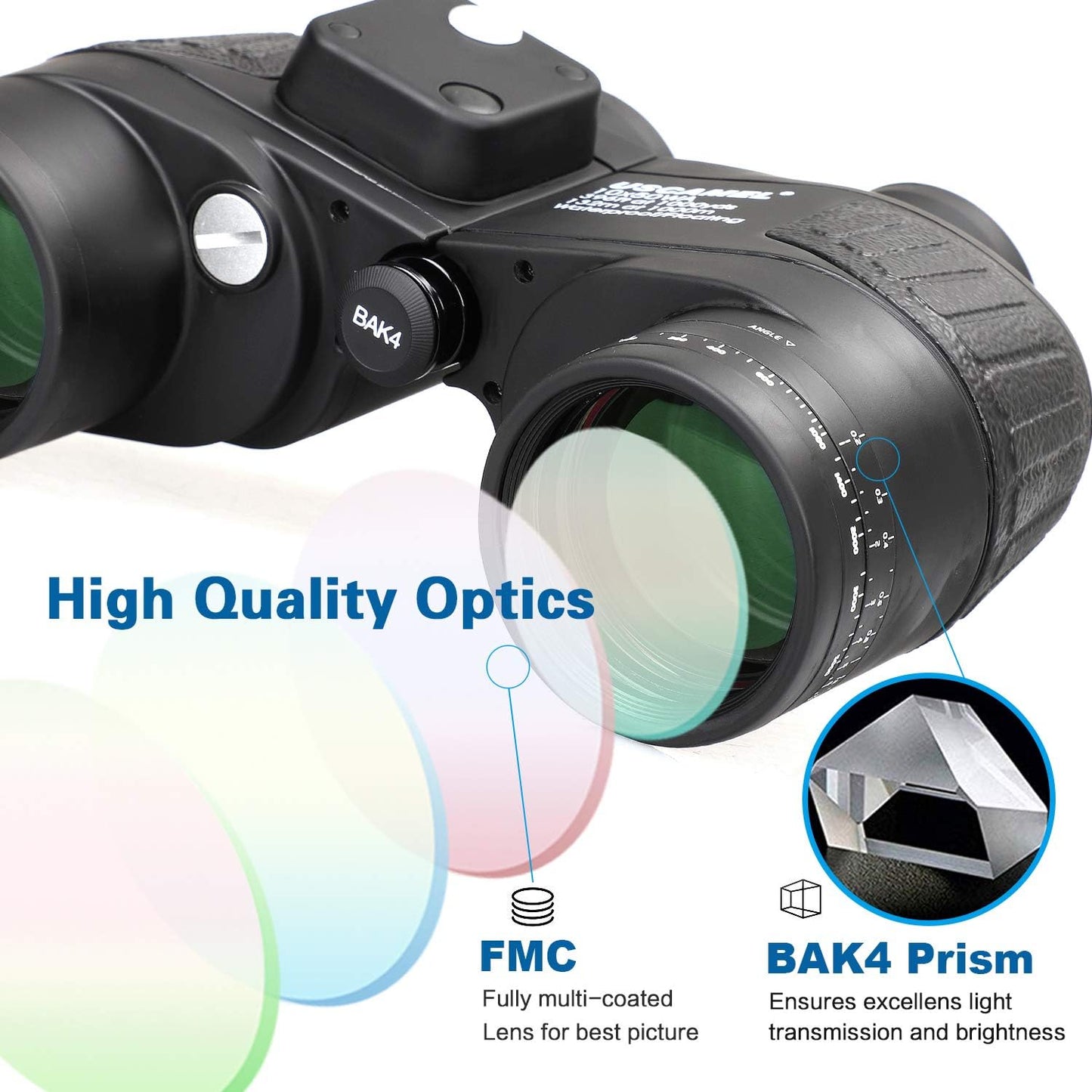 10x50 HD Marine-Fernglas, Schwarz