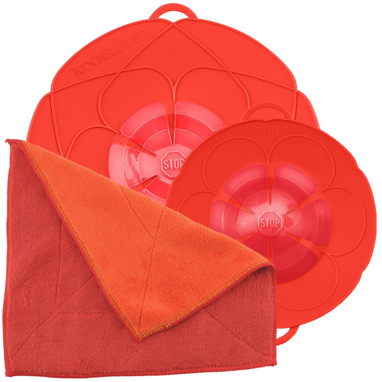 Überkochschutz-Set für Töpfe inkl. Microfasertuch, Rot