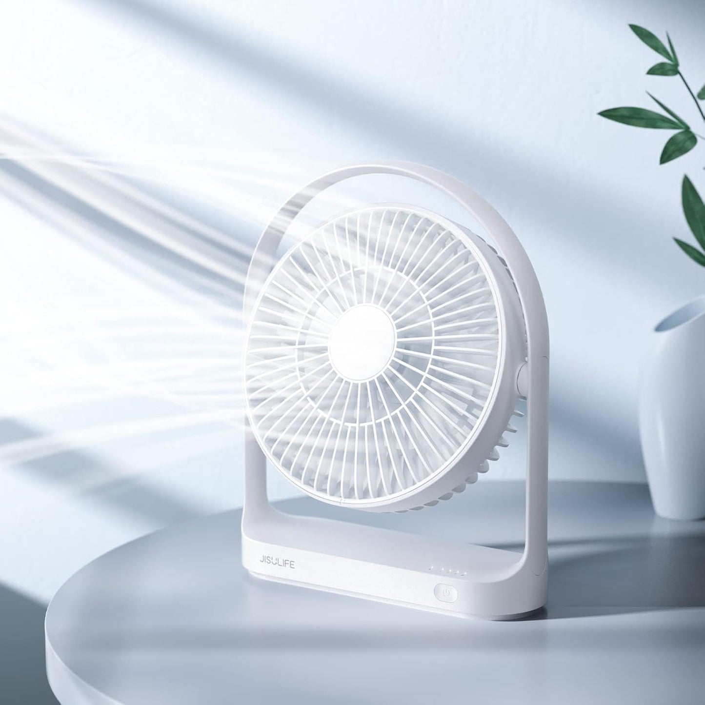 Tischventilator FA19 USB, leise, wiederaufladbar, 4 Modi, Weiss