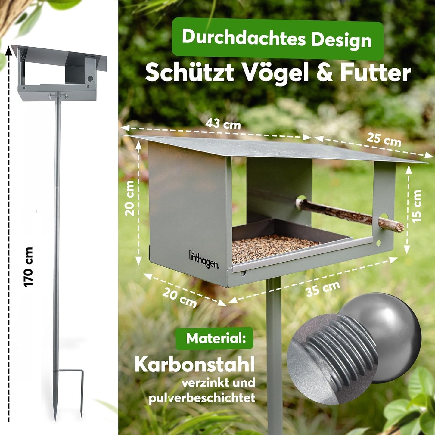 3-in-1 Vogelhaus mit Ständer linthagen, Grau