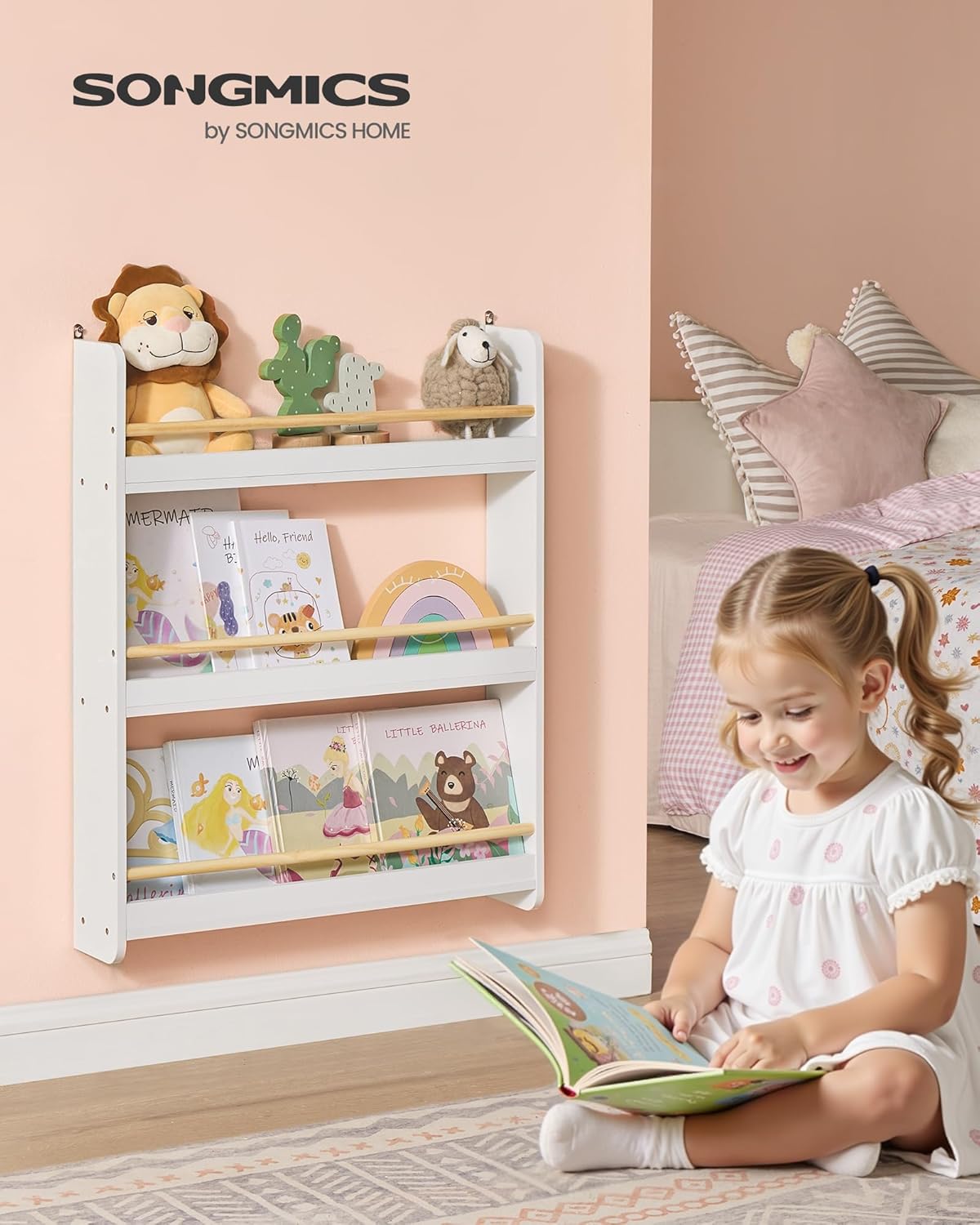 Bücherregal mit 3 Ebenen, Weiss + Naturfarben 3 Ebenen (60 cm)