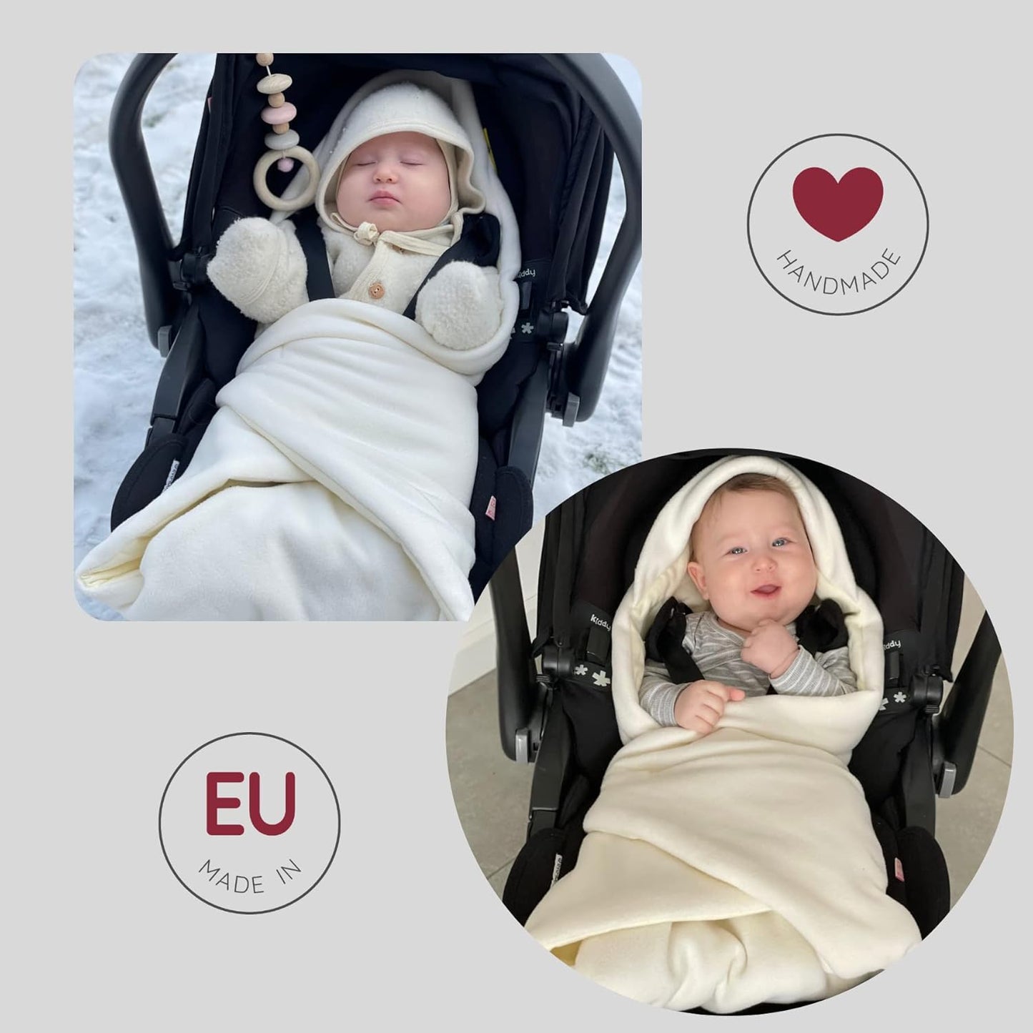 Einschlagdecke für Babyschale, Grau/Grün Winter