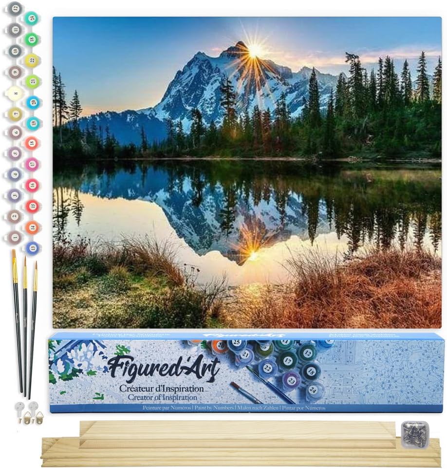 Malen nach Zahlen Set mit Keilrahmen, See und gespiegelter Berg 40x50cm Mit Keilrahmen (nicht gespannt)