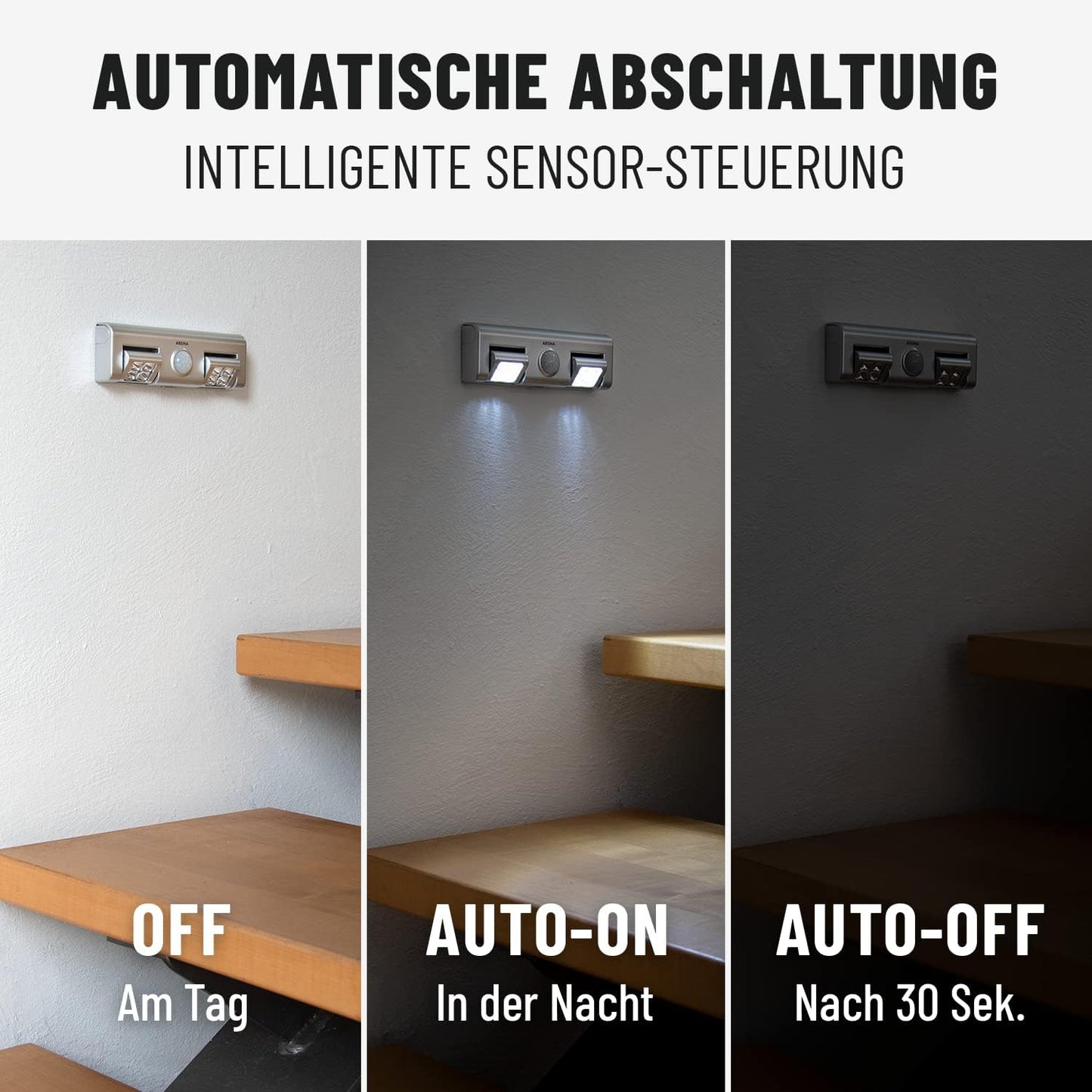 3x LED-Lichtleisten mit Bewegungsmelder, 3er Pack