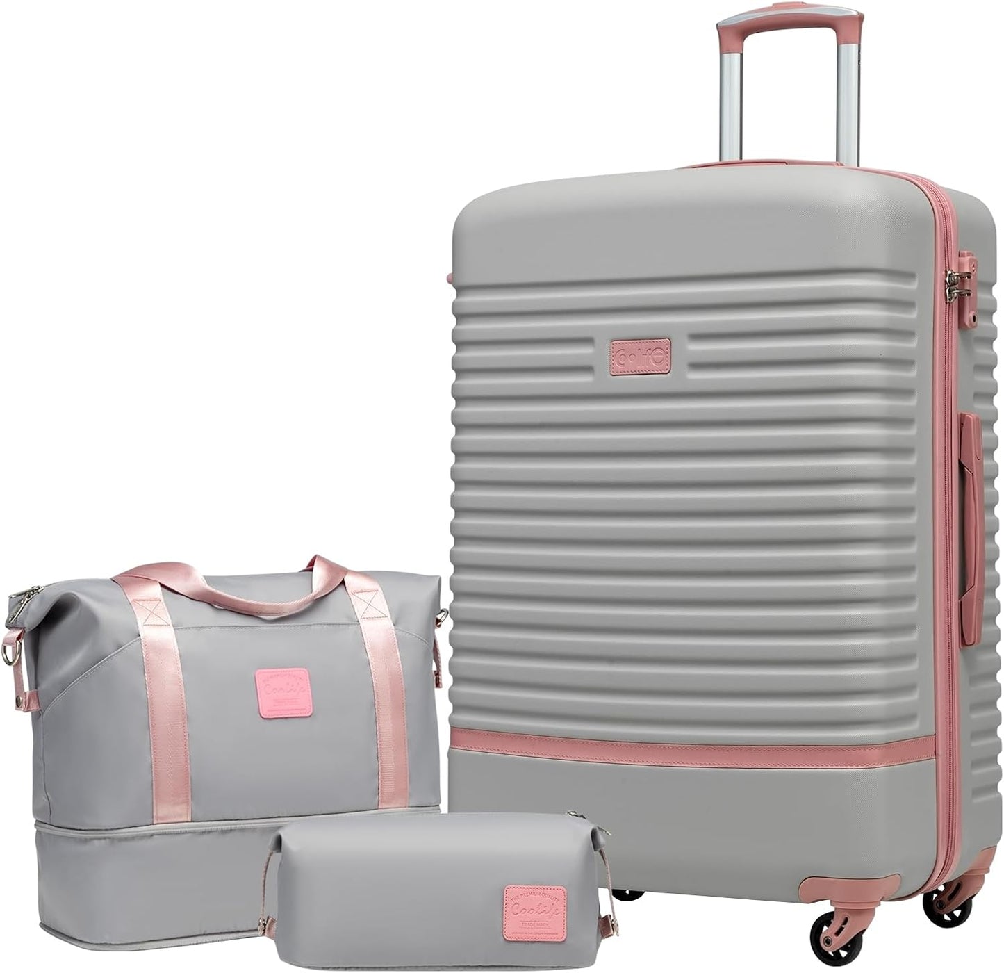 3-teiliges Kofferset, Grau/Rosa Großer Koffer-Set 3tlg