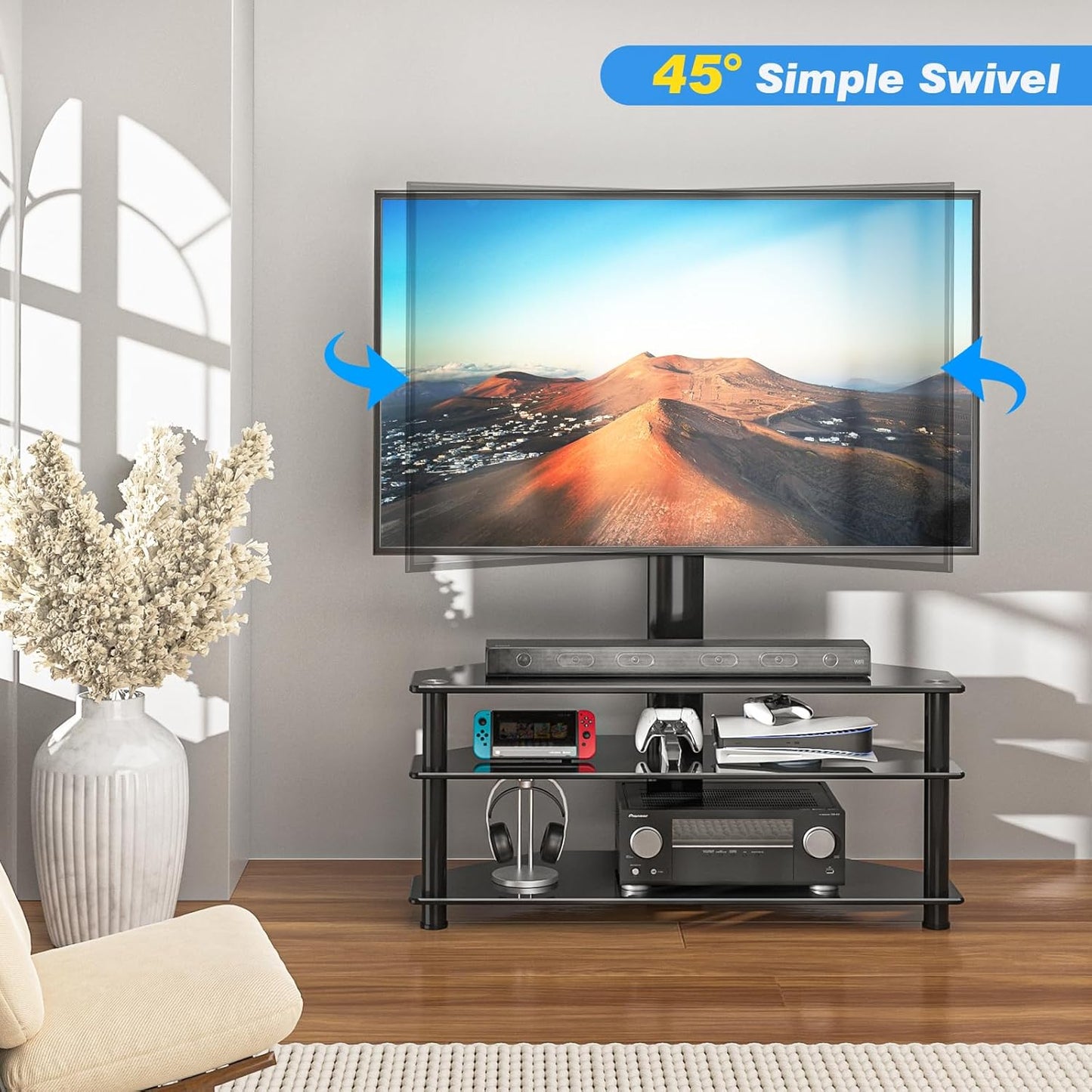 TV Rack mit Glasregalen für 32-70 Zoll Fernseher