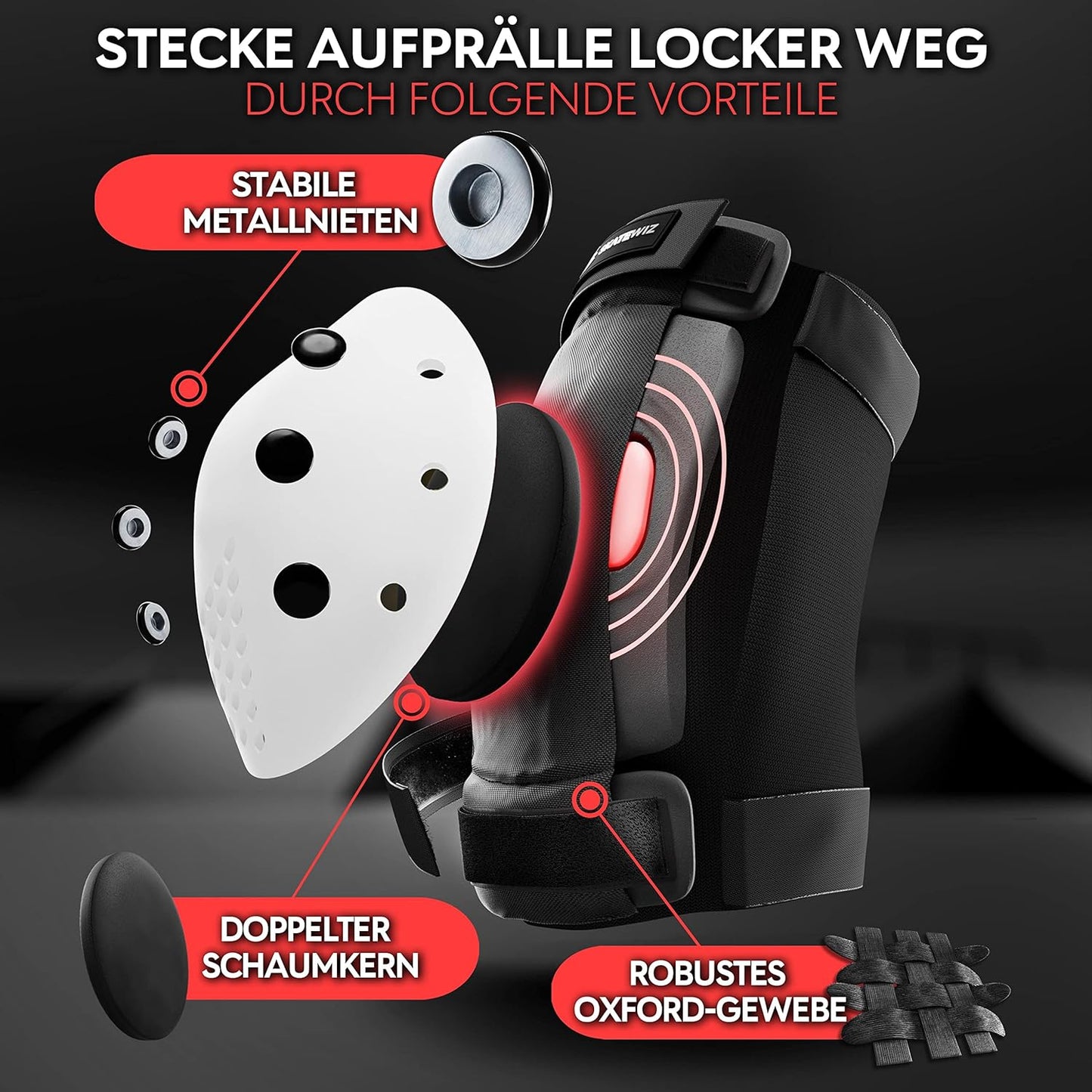 Protektoren-Set SMASH, L/XL - Adults, Schwarz Weiss