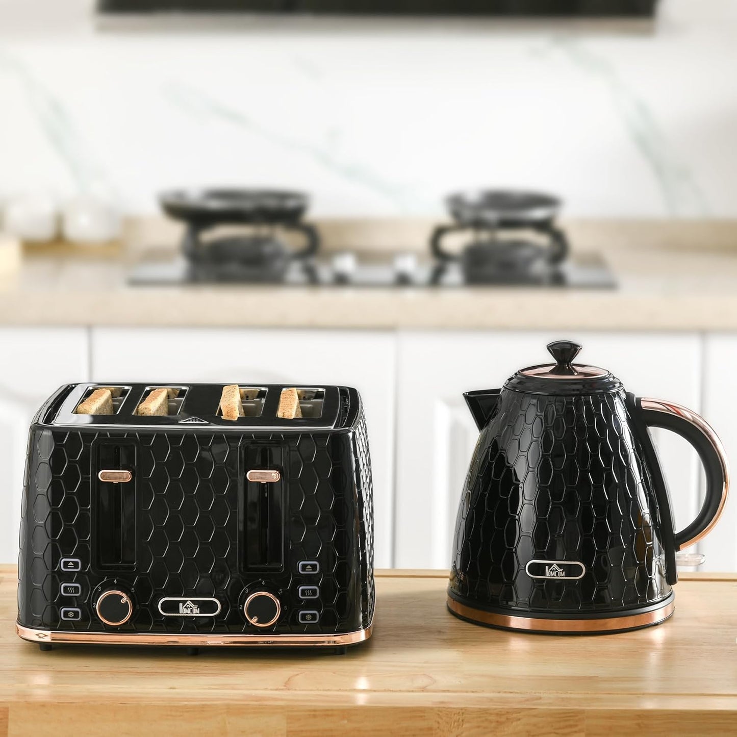 Frühstücksset mit Wasserkocher & Toaster (4 Scheiben), Schwarz