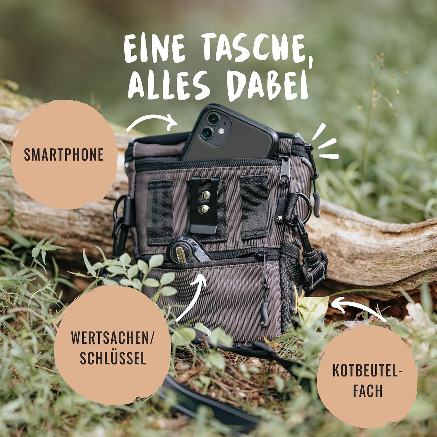 Leckerlitasche mit Kotbeutelspender, Basic Grau