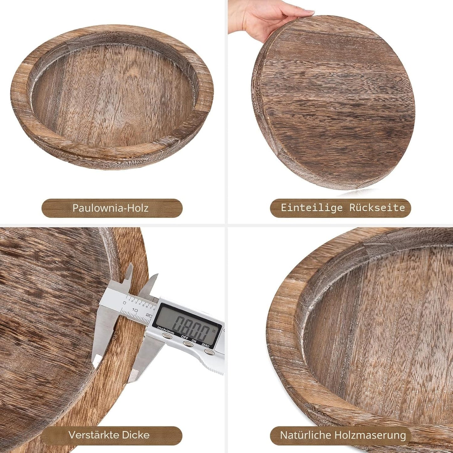 Rustikales Holz-Serviertablett-Set (2 Stück, rund), Used-look