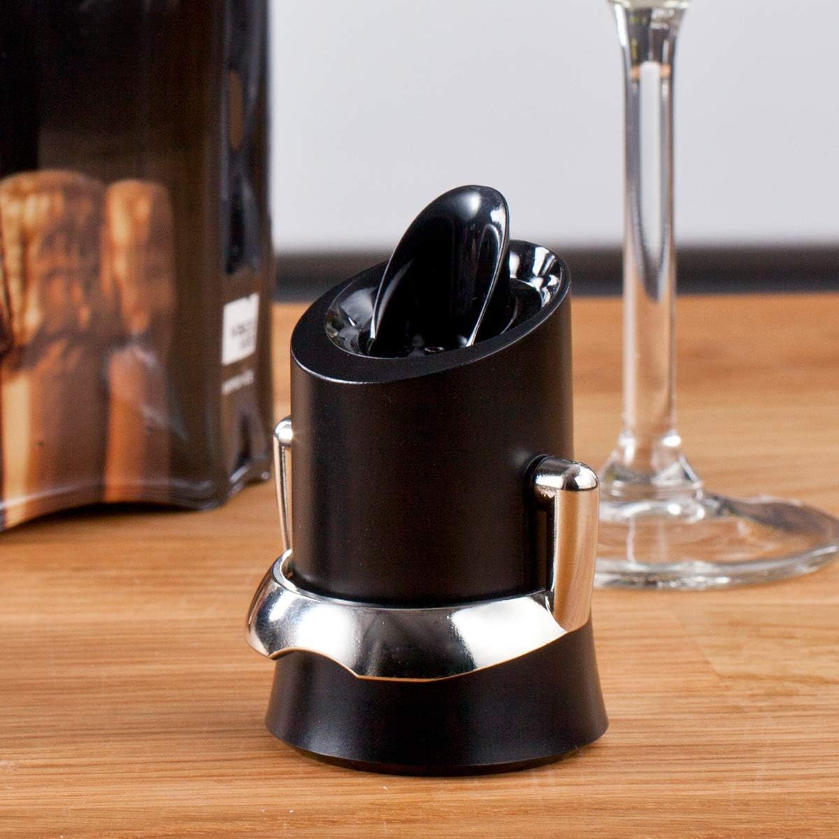 2-in-1 Champagnerverschluss mit Ausgiesser, Schwarz
