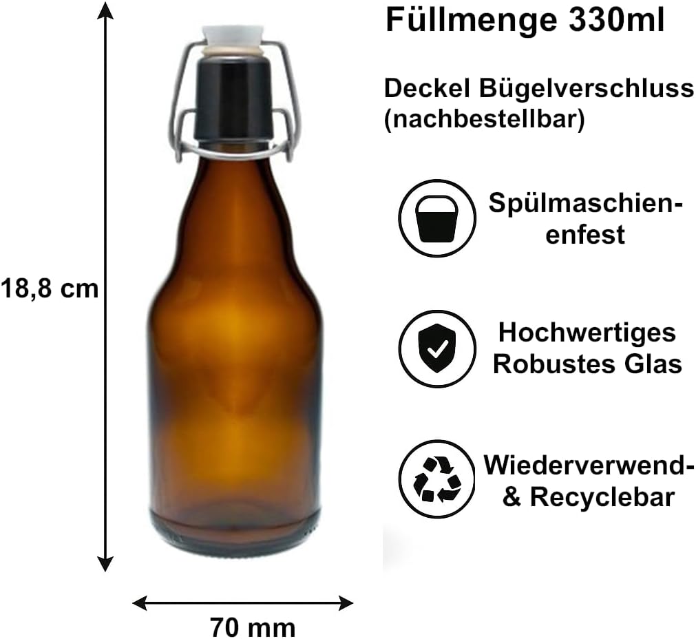 Bügelflaschen-Set 330ml (6 Stück) für Getränke & Saucen, Braun 330 ml 6