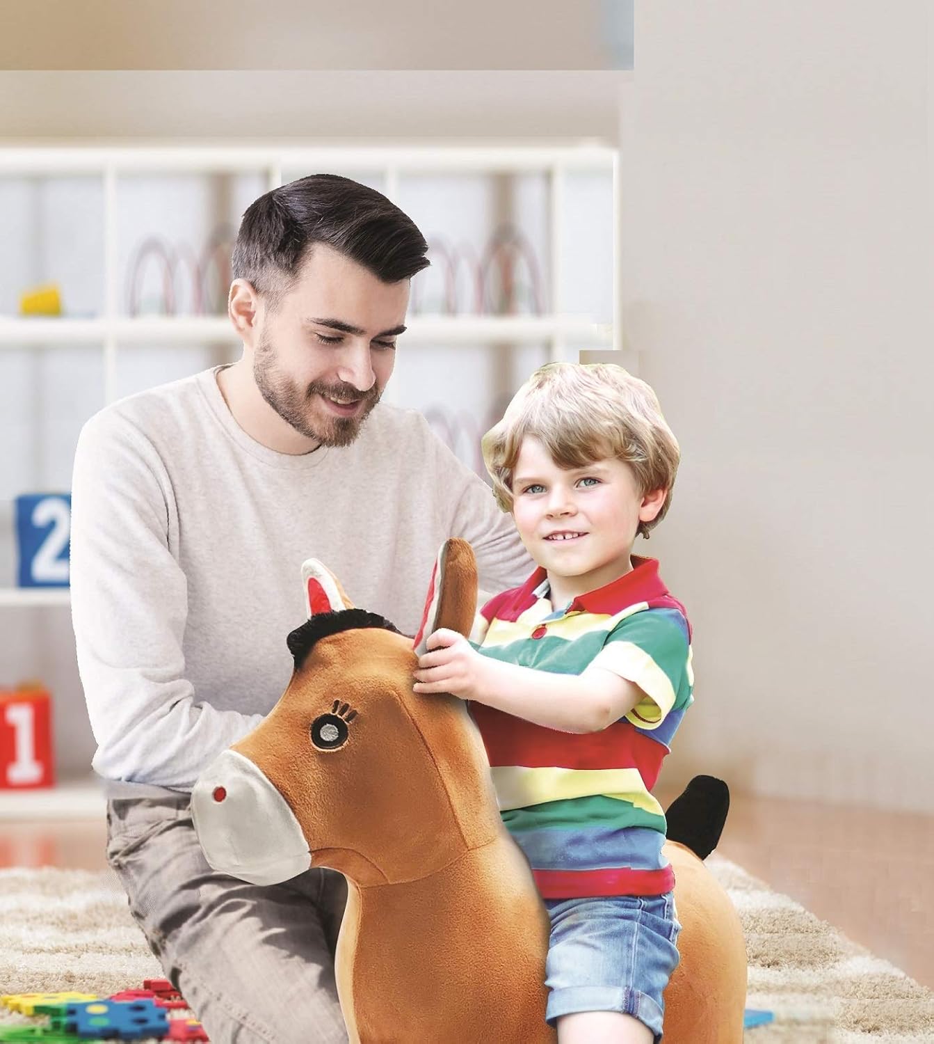 Aufblasbares Hüpf-Pony mit Pumpe und abnehmbarem Bezug, Pony - Mit Hülle