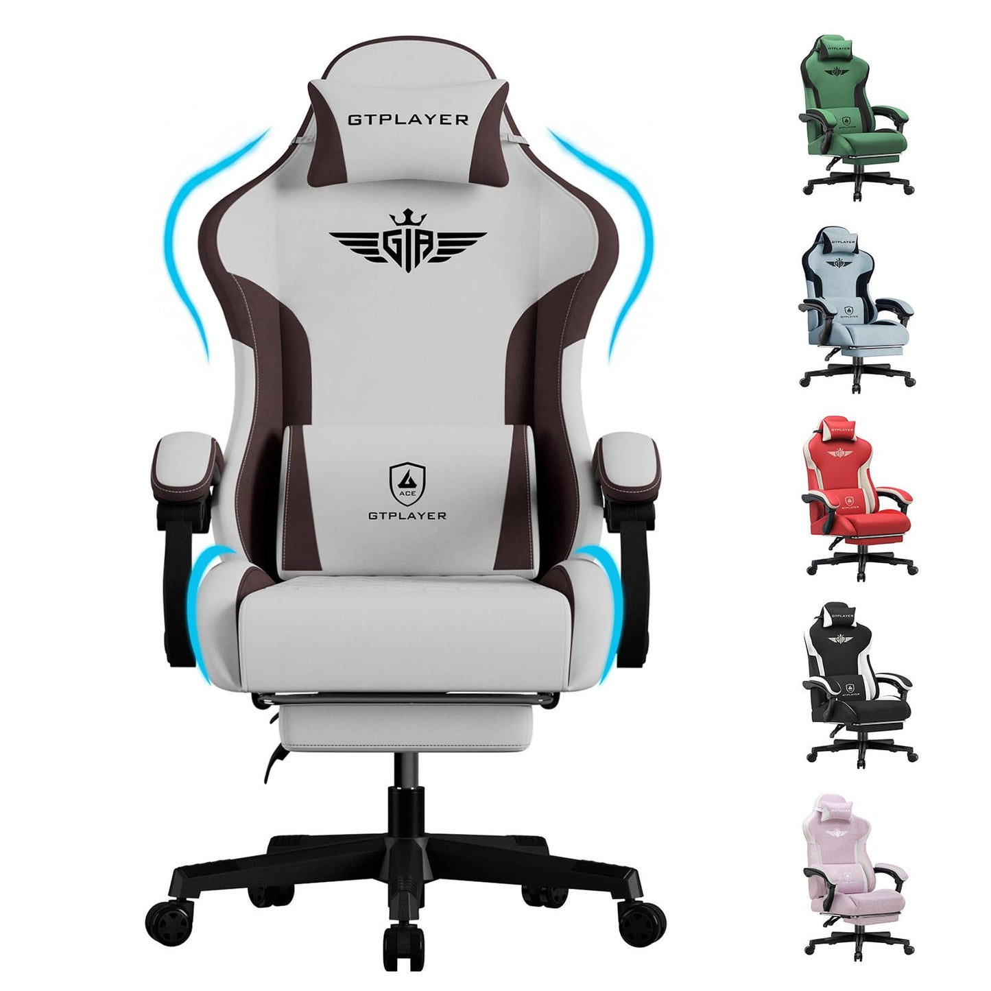 Ergonomischer Gaming-Stuhl mit Lendenwirbelstütze, Braun-stoff