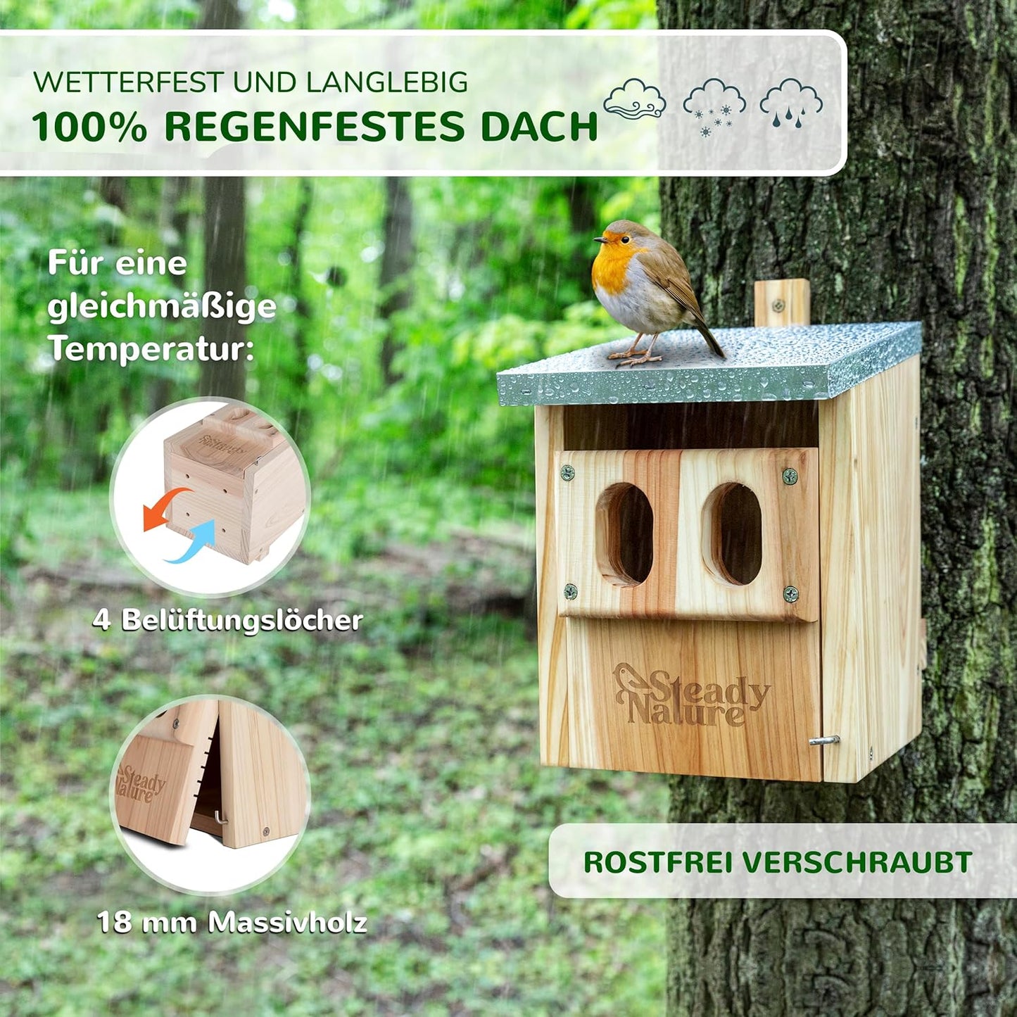 Nistkasten für Vögel, Halbhöhle für Rotkehlchen und Rotschwänzchen