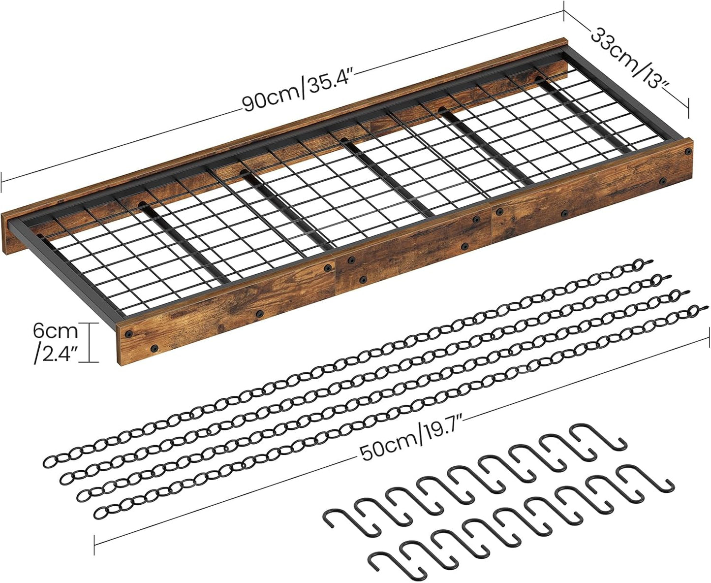 Küchen-Deckenregal mit Haken, 90 x 33 x 6 cm