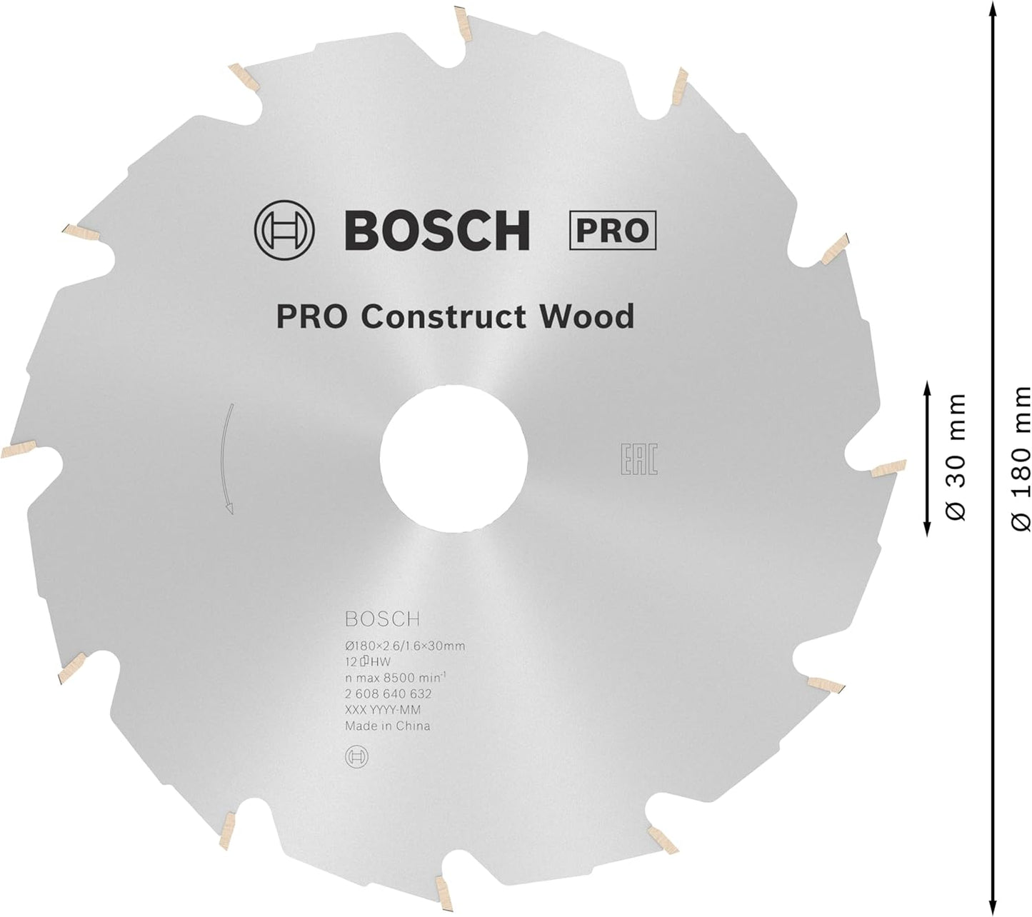 PRO Construction Kreissägeblatt für Bauholz (180 mm), 180 x 2.6/1.6 x 30 mm