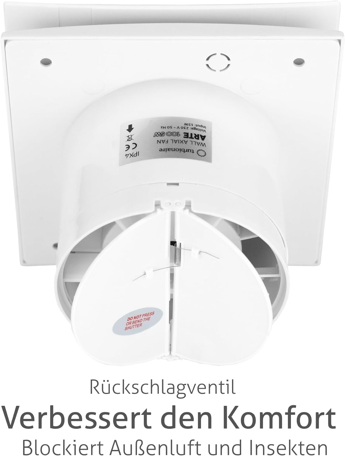Arte 100 TW Badlüfter mit Timer & Rücklaufsperre, 100 mm Mattweißer Timer