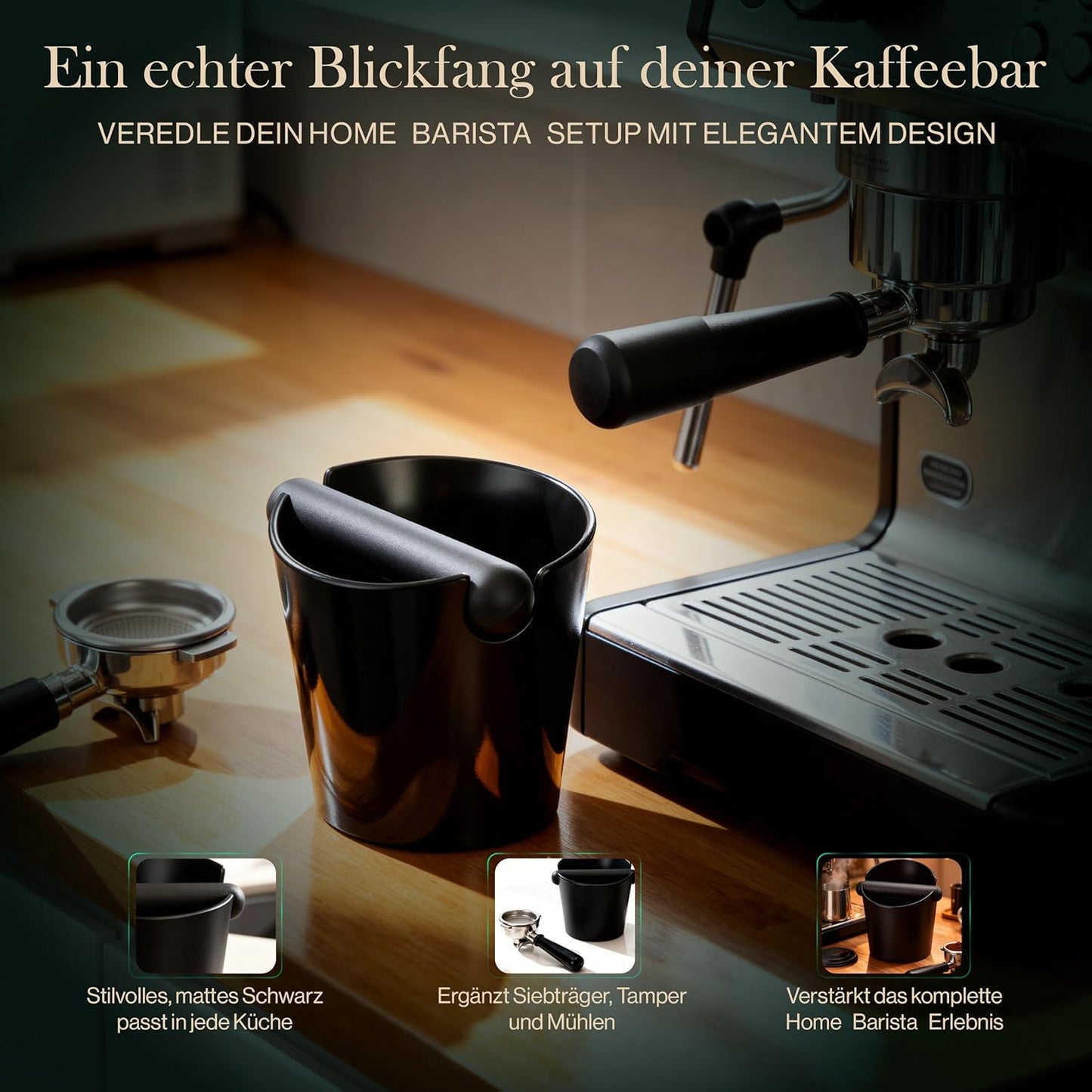 Geräuschdämpfender und rutschfester Abklopfbehälter, 12 cm Schwarz