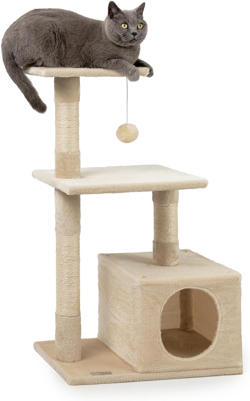Kratzbaum mit Höhle und Plüschball, Beige