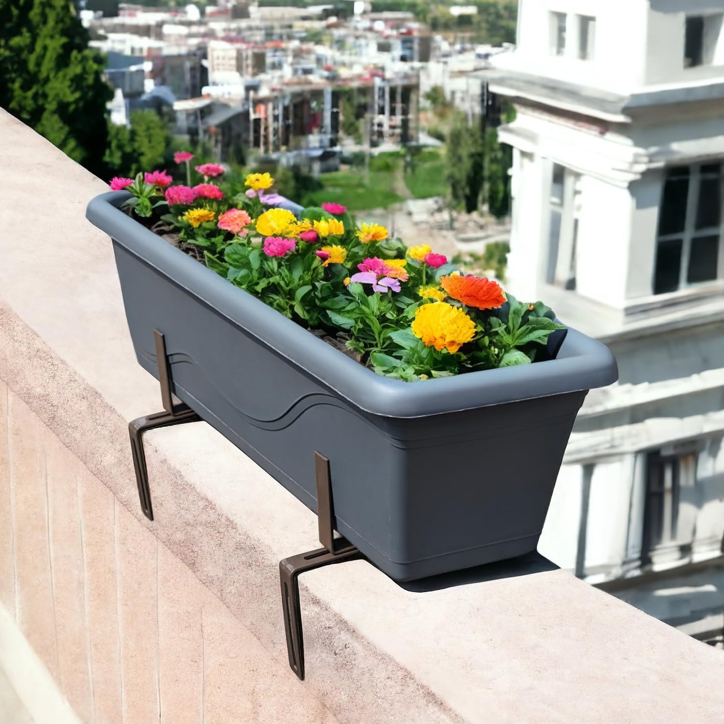 Verstellbarer Blumenkastenhalter für Balkon-Geländer, 4 Stück, 04 braun