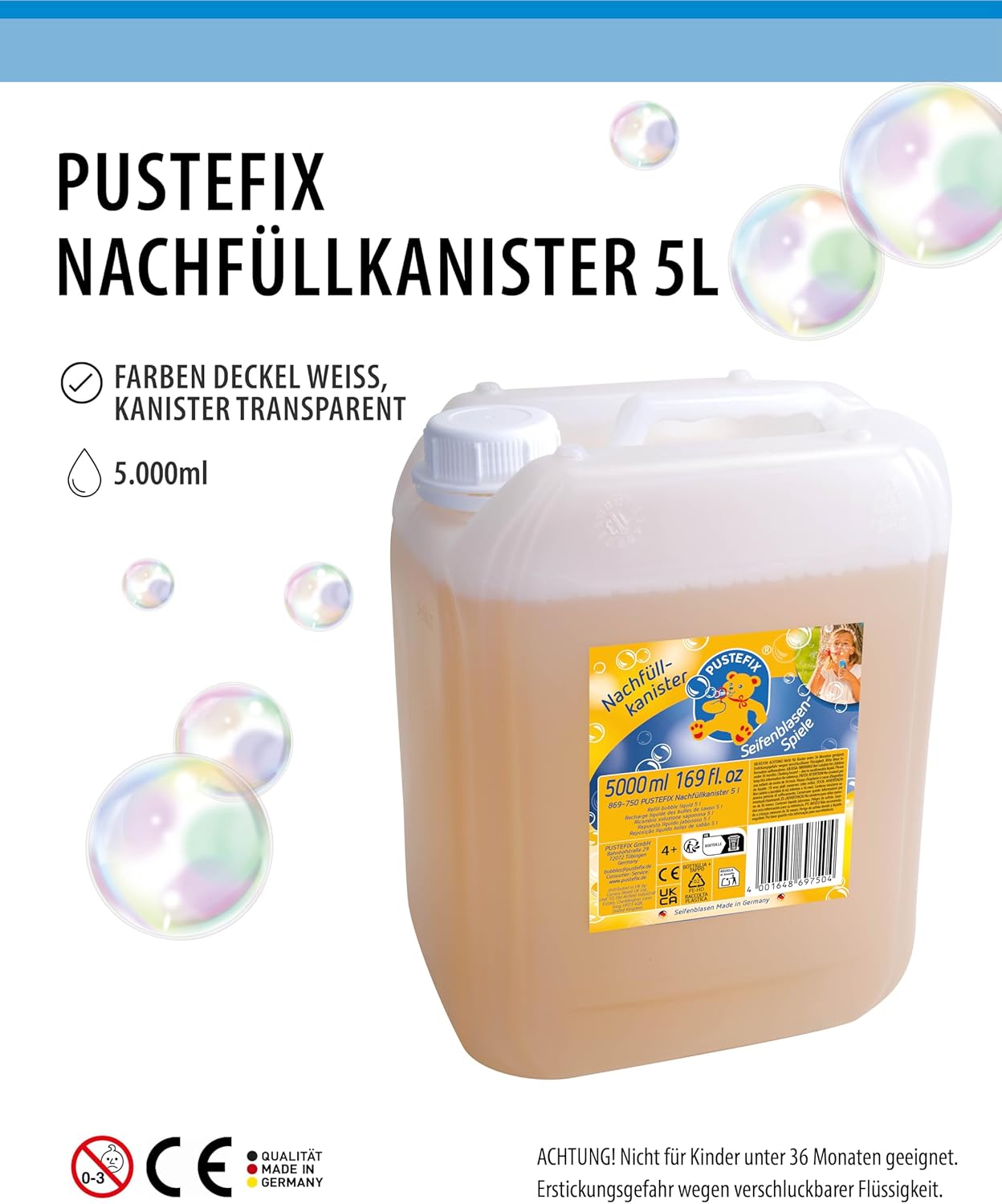 Bubble-Mower Rasenmäher mit Seifenblasen-Set, PUSTEFIX Bubble Mower + 5L Nachfüllkanister