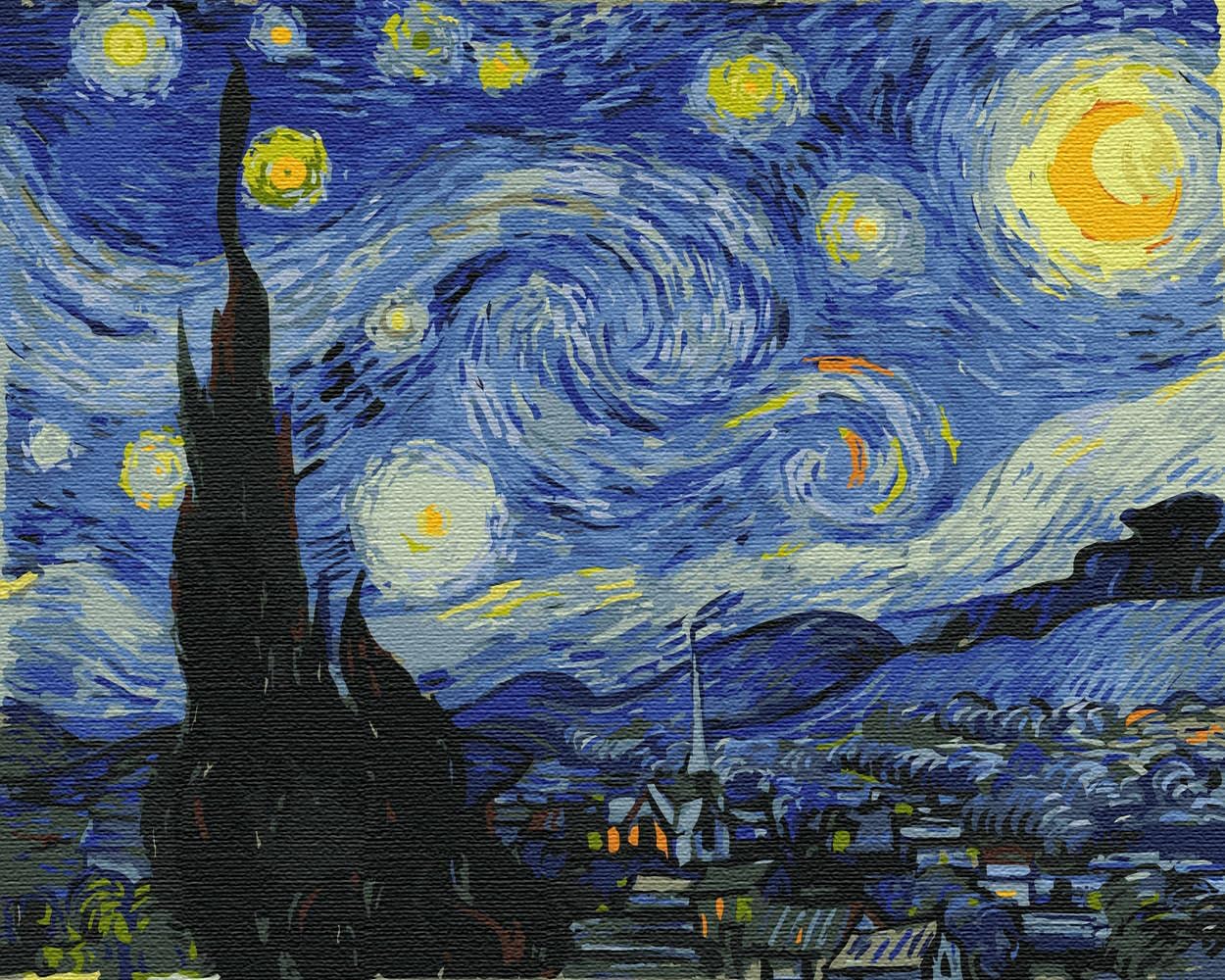 Malen nach Zahlen Set Van Gogh Sternennacht, Van Gogh Sternennacht Mittel