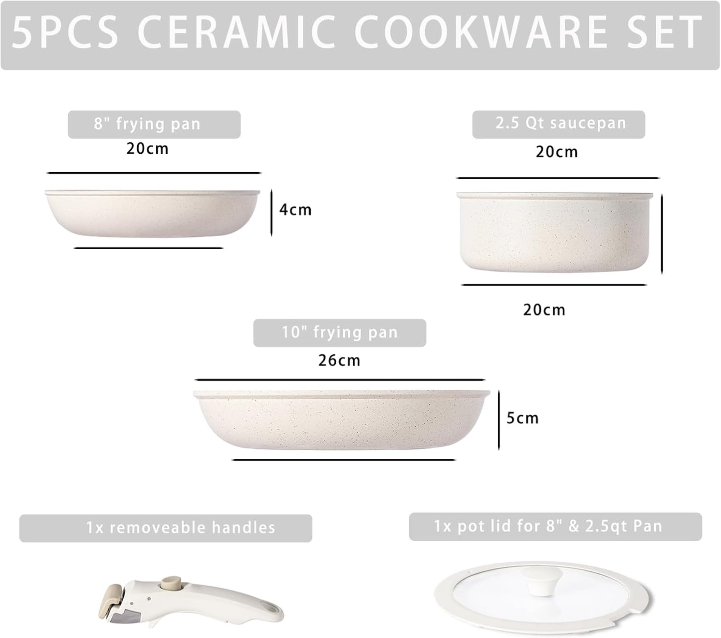 Keramik Kochgeschirr-Set (5-teilig, antihaft), 5-teilig Grau