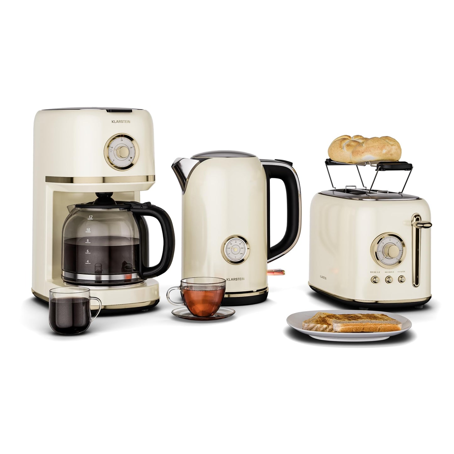 Frühstücksset mit Toaster, Wasserkocher & Kaffeemaschine, Creme Komplettset