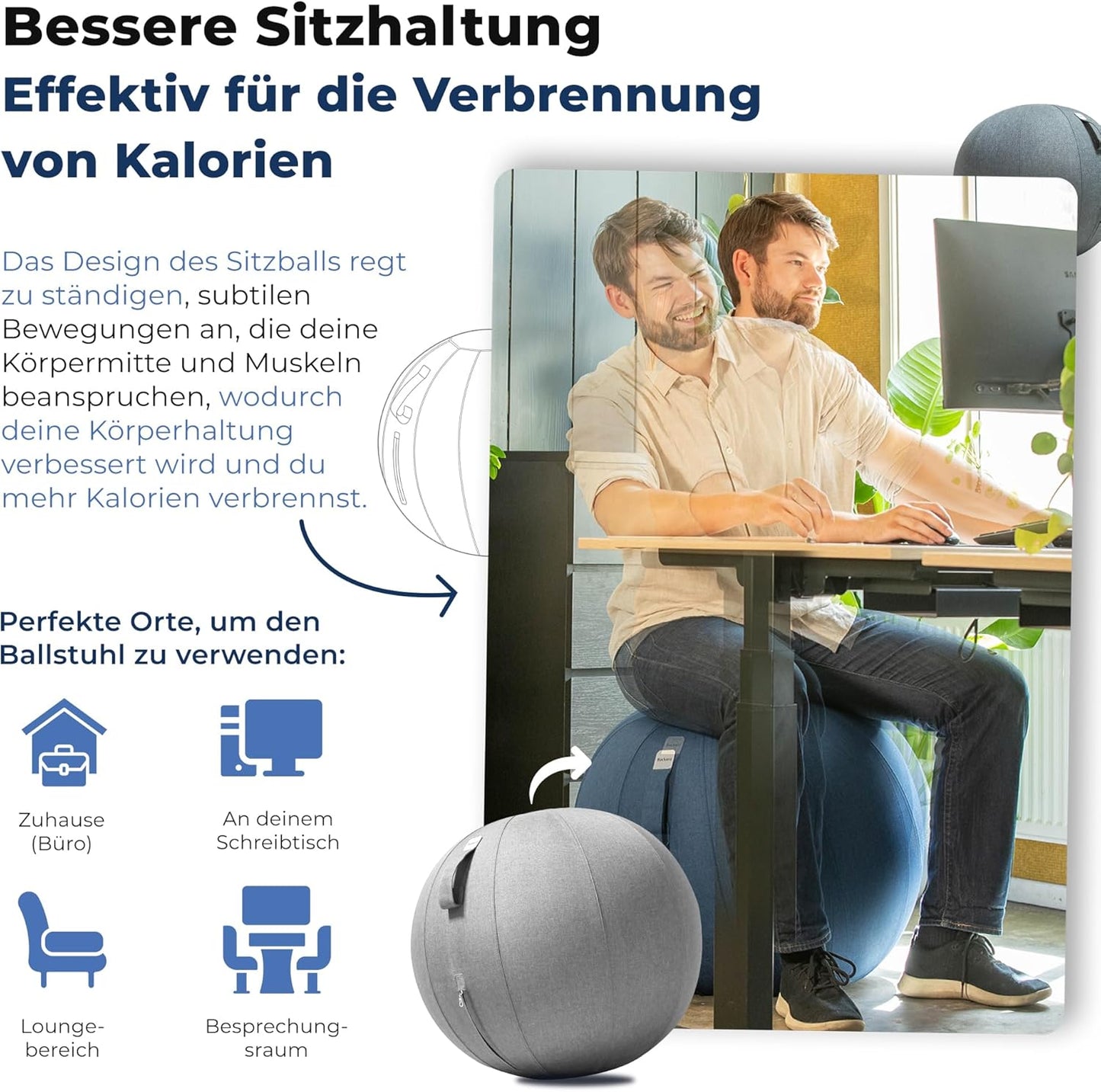 Ergonomischer Sitzball für Büro und Heimbüro (55 cm), 55 cm Light Gray