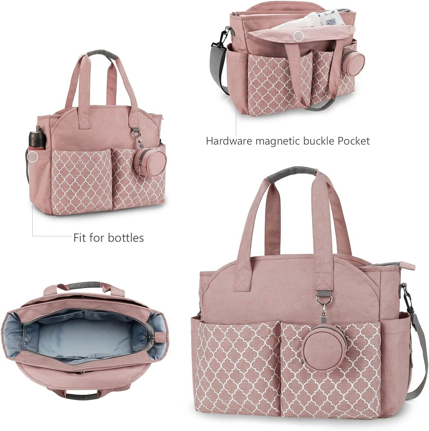 Wickeltasche mit integrierter Wickelstation für Reisen, Rosa