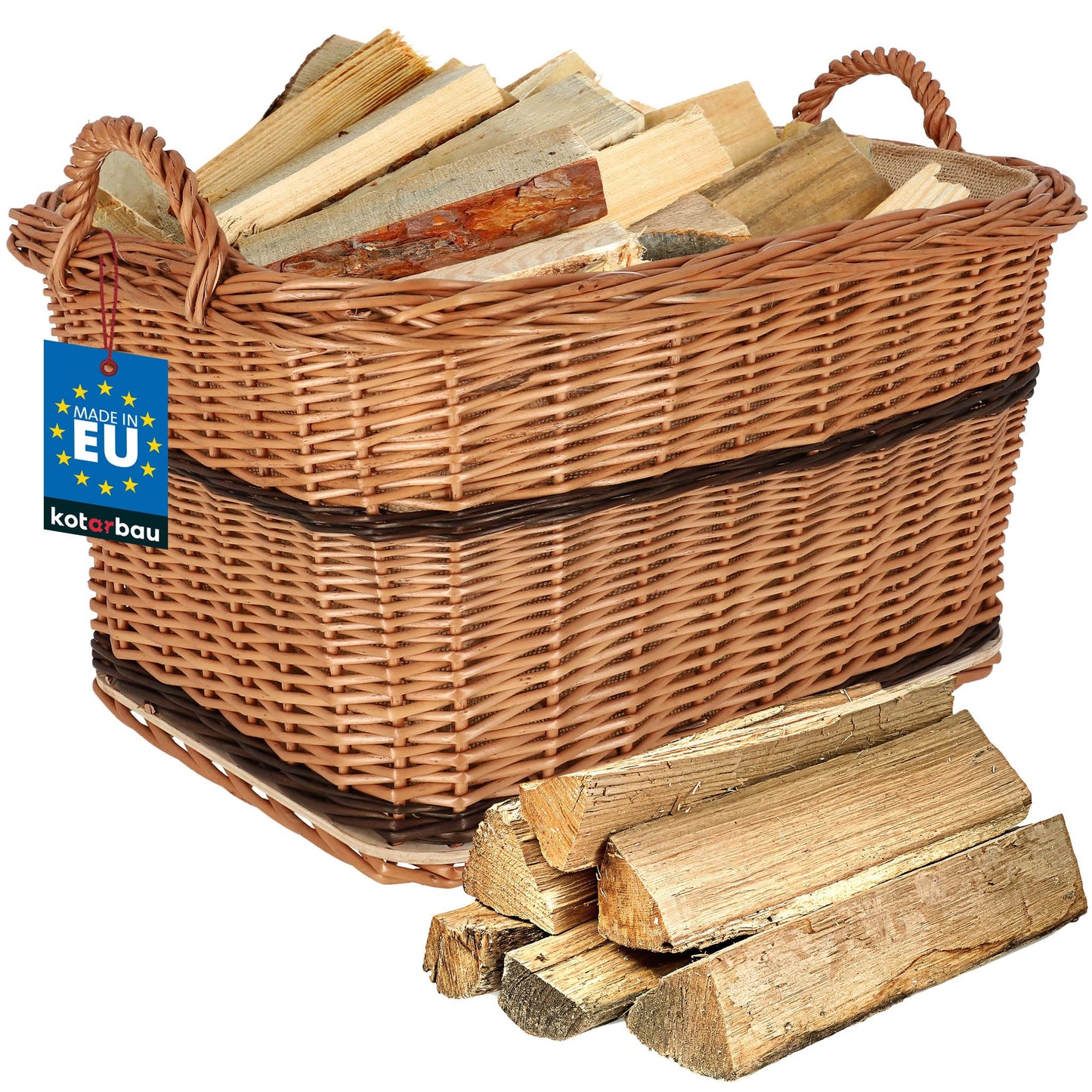 Weidenkorb für Brennholz, Zweifarbig 55x45 cm