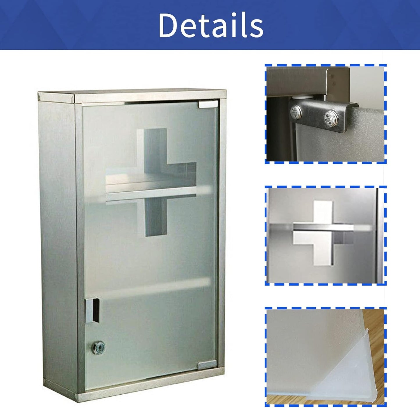 Medizinschrank aus Edelstahl, Silber,3 Fächer