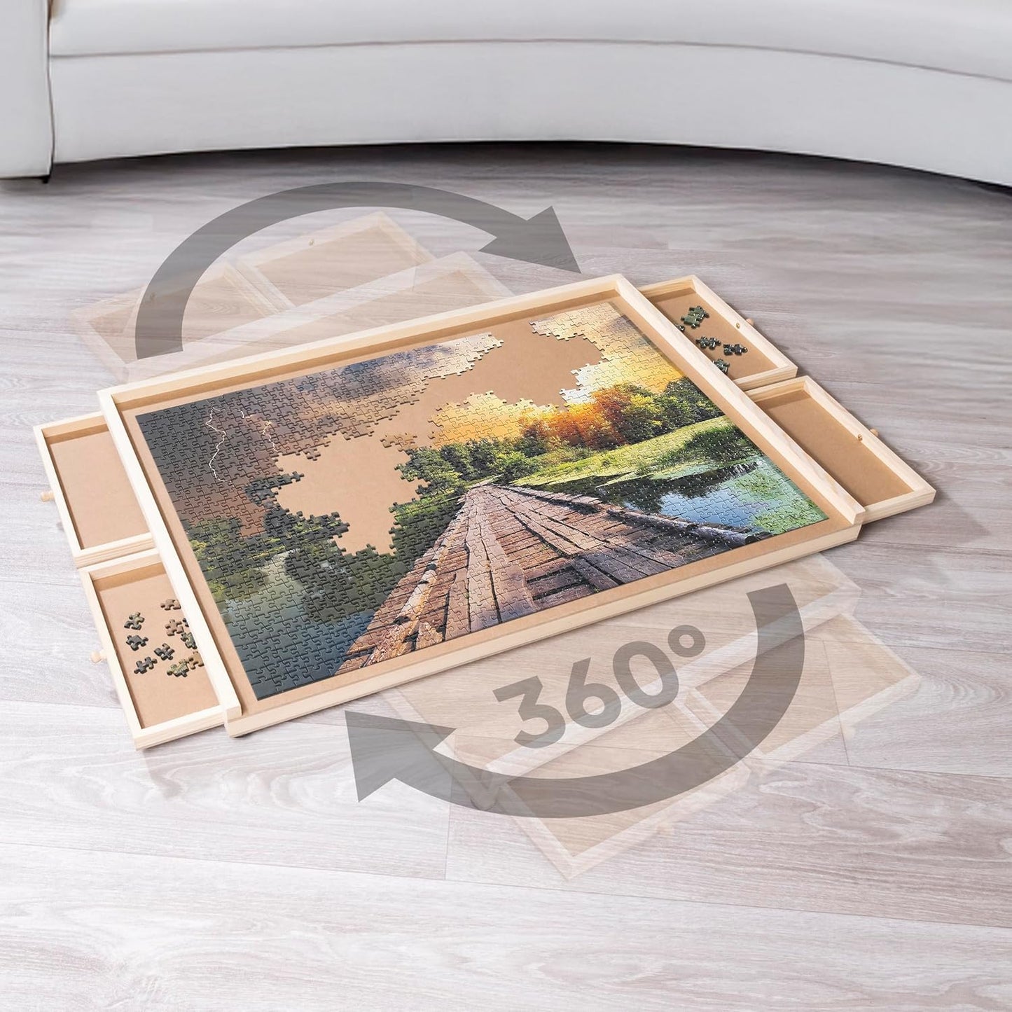 Puzzletisch mit drehbarem Brett und Schubladen