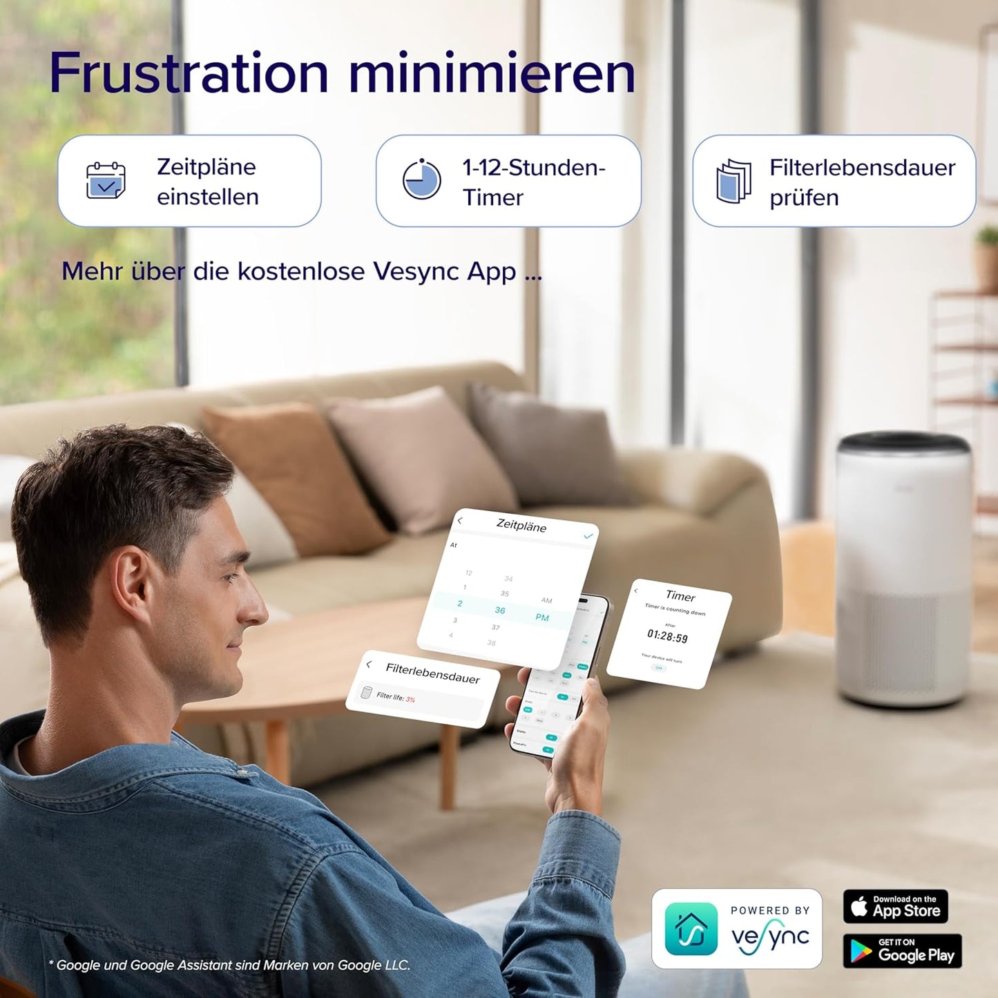 Luftreiniger Core 400S mit App-Steuerung, bis zu 90㎡ Silberweiss