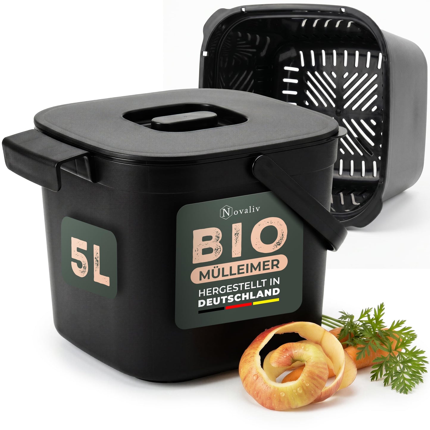 Bio-Tischmülleimer mit Sieb & Klappdeckel, 1