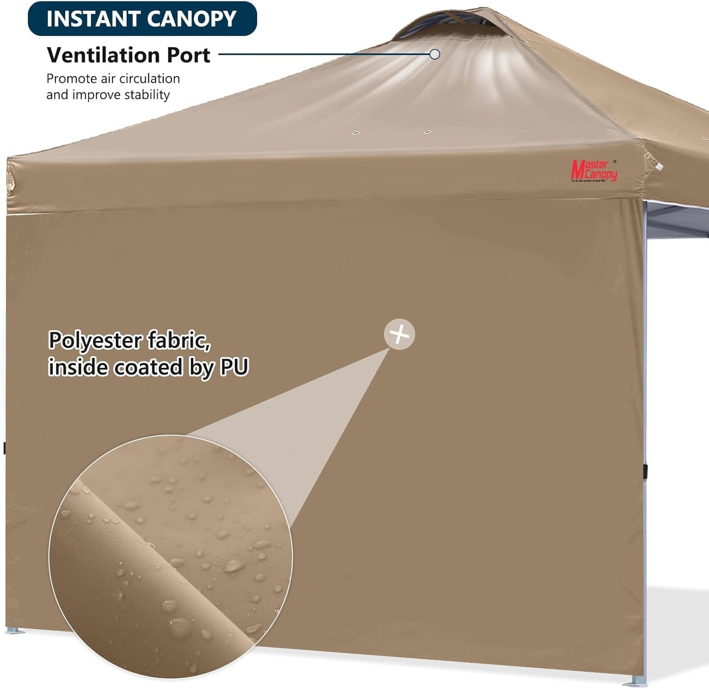 Pop-up-Pavillon mit Seitenwand, höhenverstellbar, 2.5x2.5M Khaki