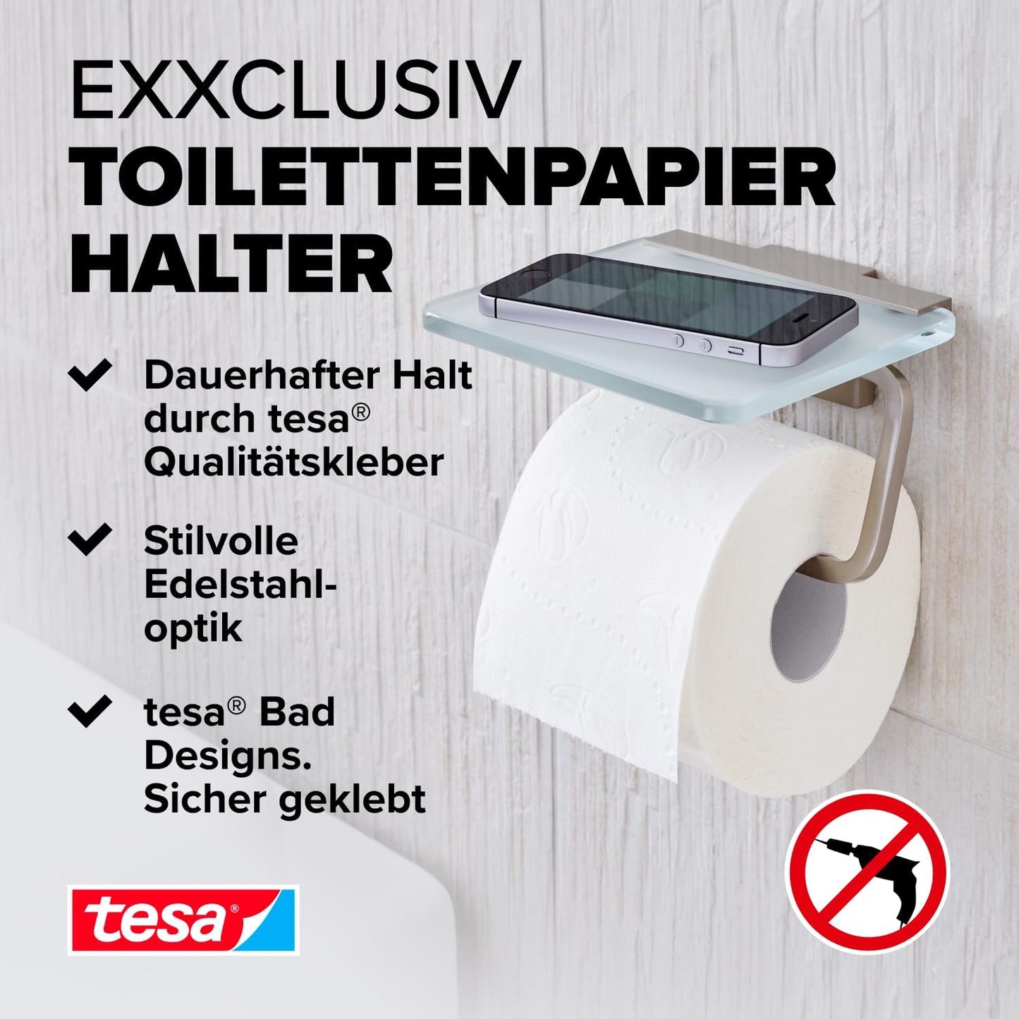 Toilettenpapierhalter mit Milchglas-Ablage, Toilettenpapierhalter mit Deckel