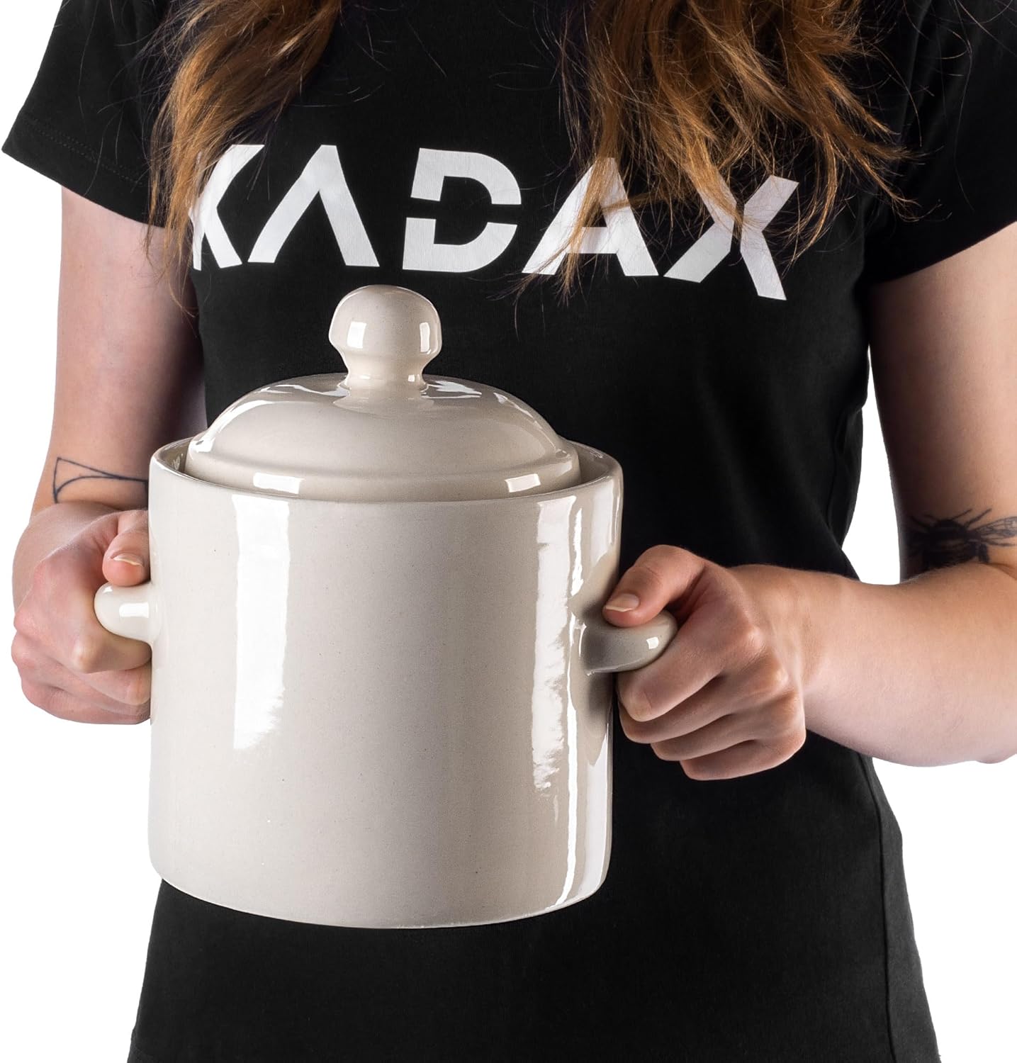 Steinzeugtopf mit Deckel, Creme, 1.8l