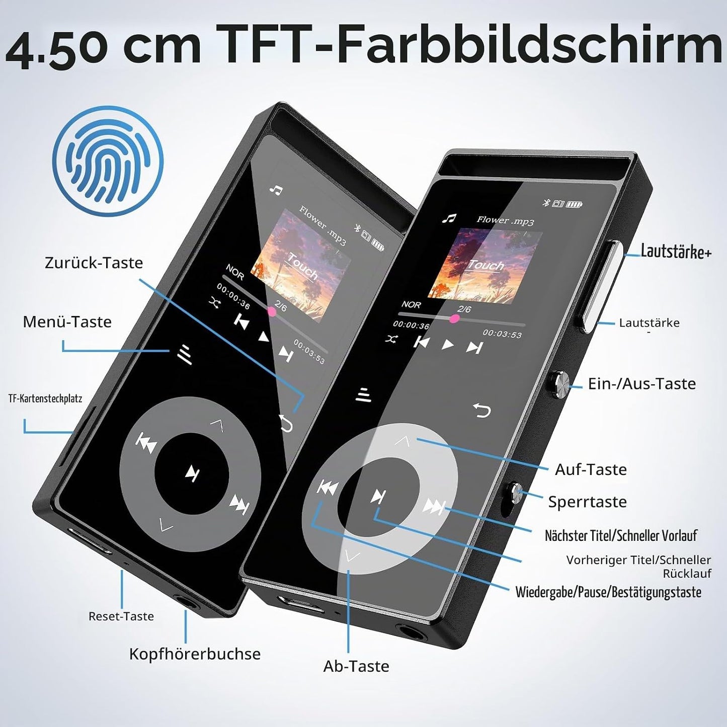 MP3-Player mit Touch-Tasten, schwarz