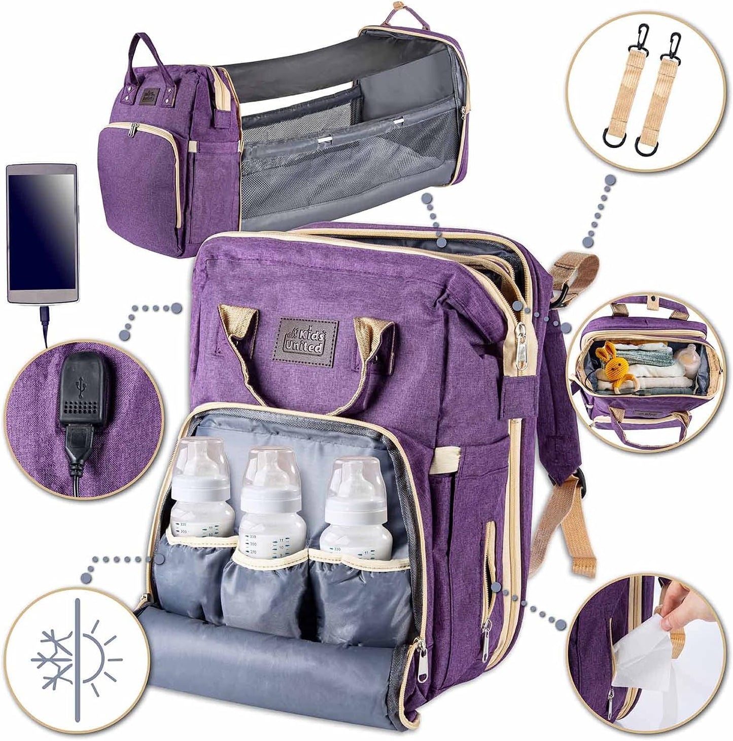 Baby Wickelrucksack mit integriertem Kinderbett, Violett